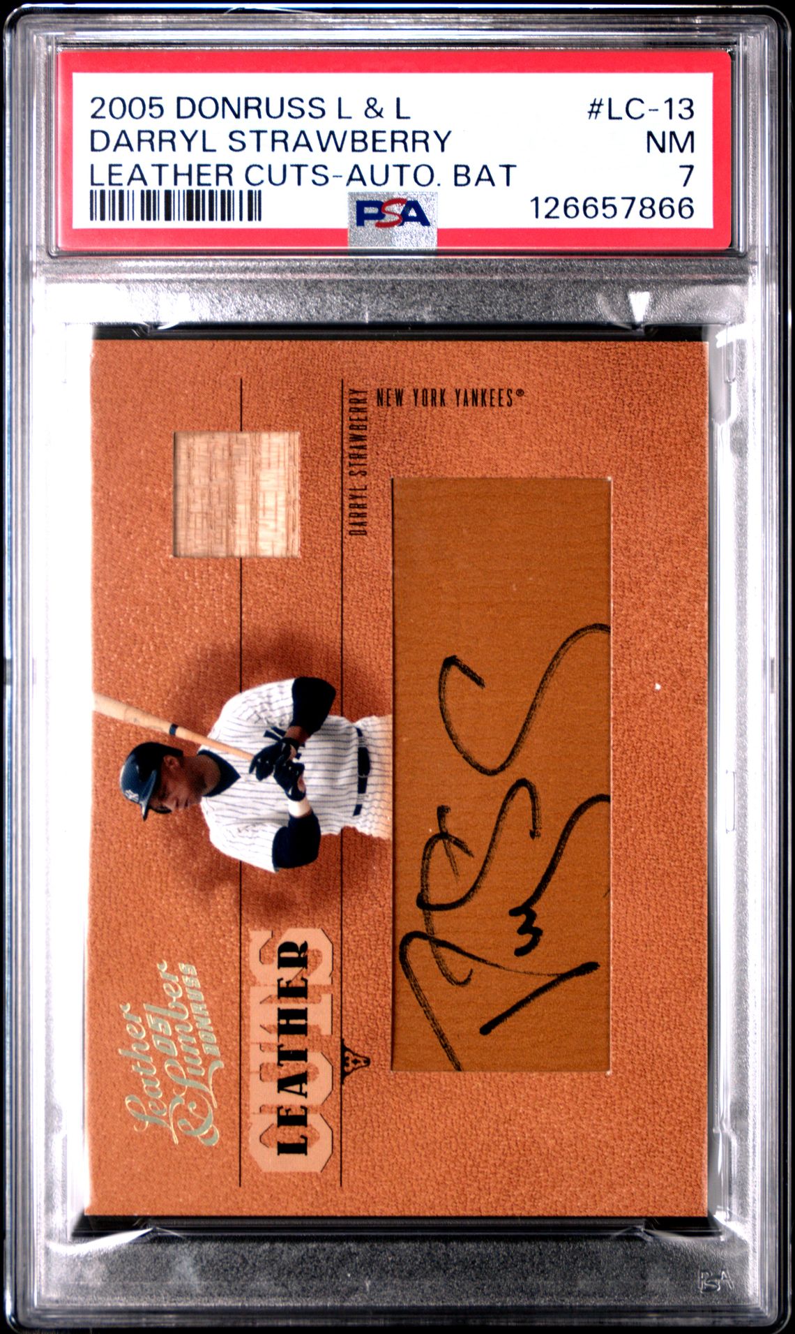 2005 Donruss Leather & Lumber Lumber Cuts Darryl Strawberry #Lc-13 (Leather Cuts-Auto. Bat) Nm 7 front