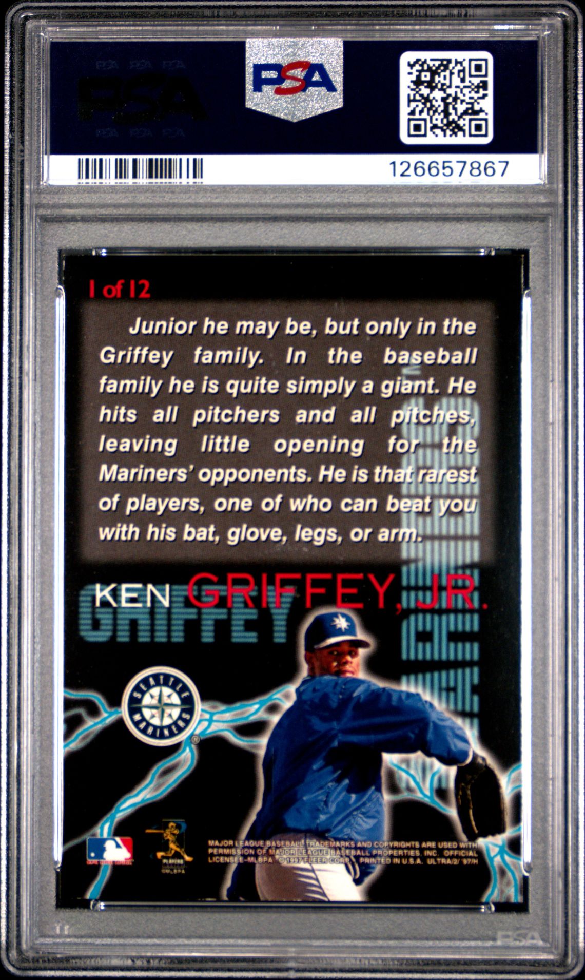 1997 Ultra Power Plus Ken Griffey Jr. #1 (Series 2) Ex-Mt 6 back