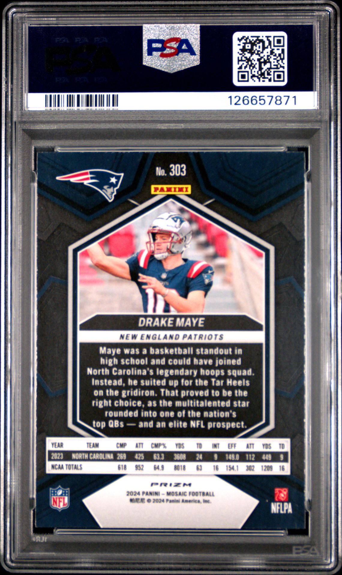 2024 Panini Mosaic Drake Maye #303 (Green) Mint 9 back