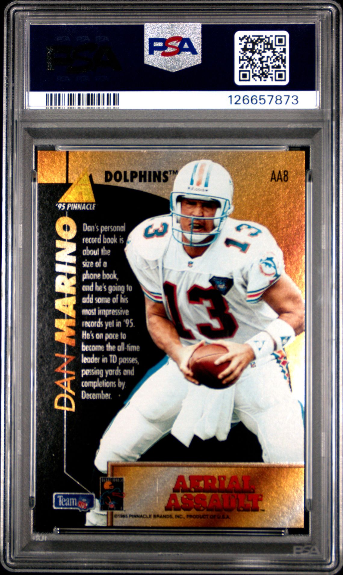 1995 Pinnacle Club Coll. Aerial Assault Dan Marino #Aa8 (Aerial Assault) Mint 9 back