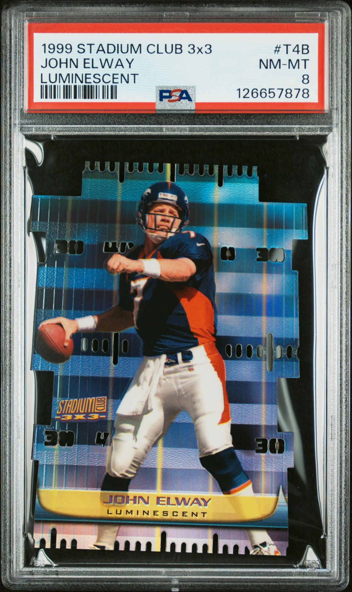 1999 Stadium Club 3X3 John Elway #T4B (Luminescent) Nm-Mt 8 front