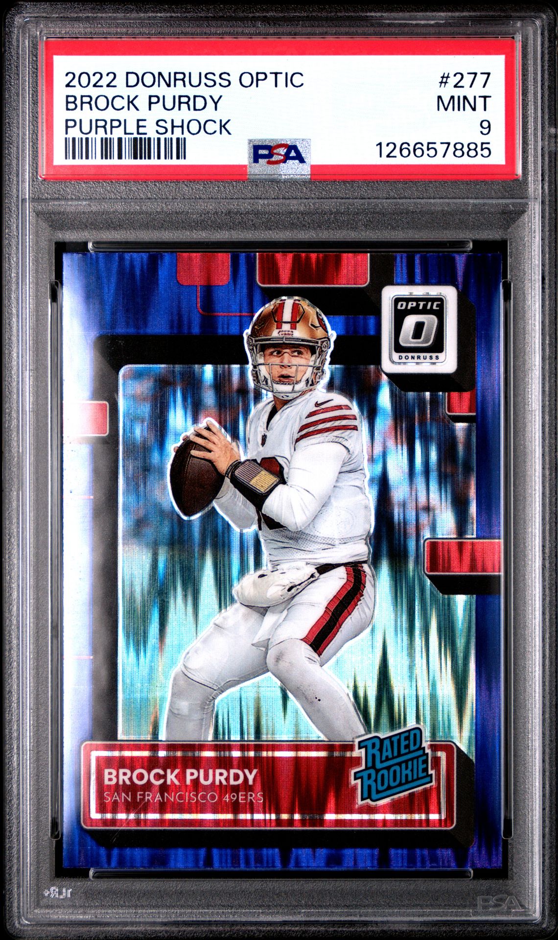 2022 Panini Donruss Optic Brock Purdy #277 (Purple Shock) Mint 9 front