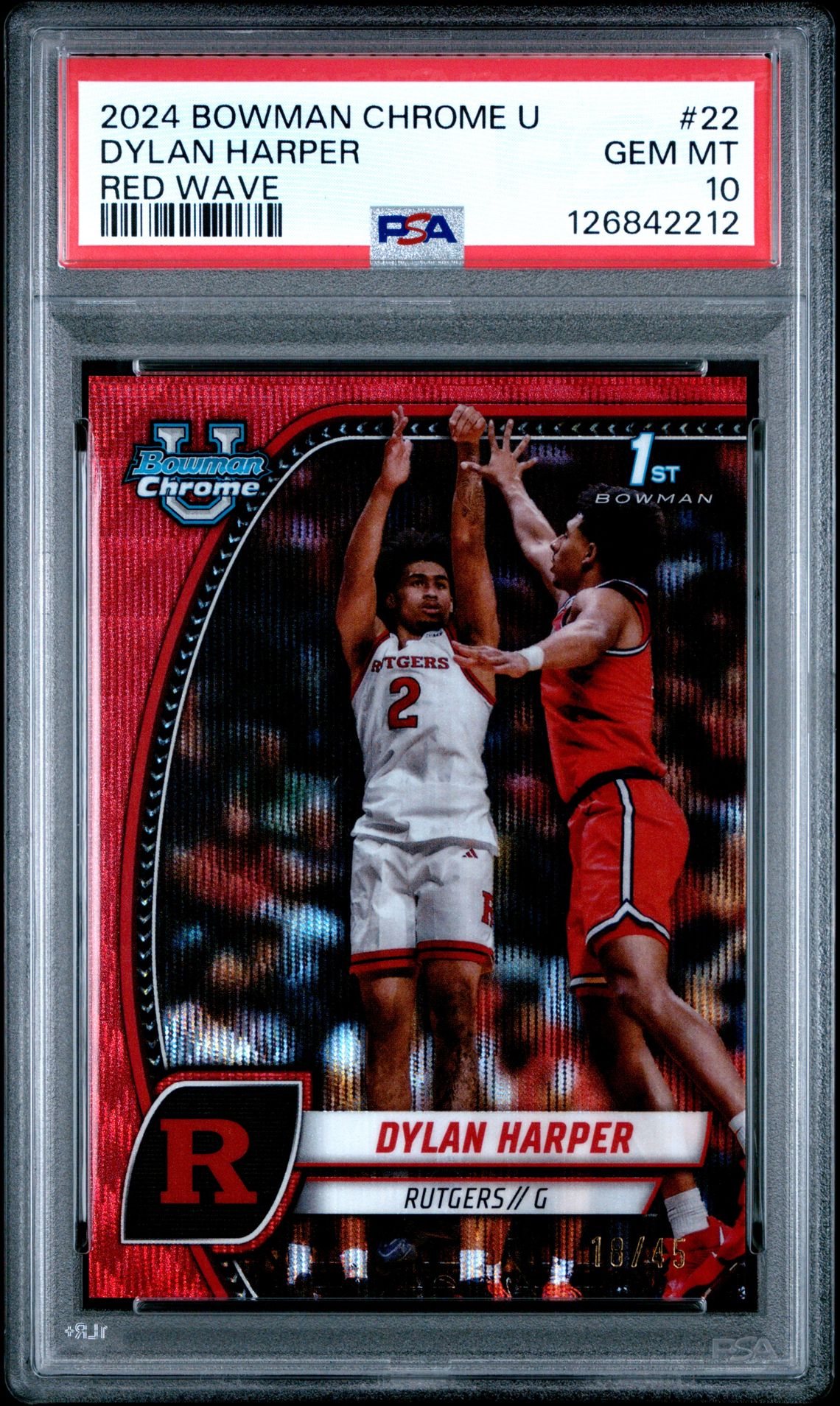 2024 Bowman Chrome University Dylan Harper #22 (Red Wave) Gem Mt 10 front