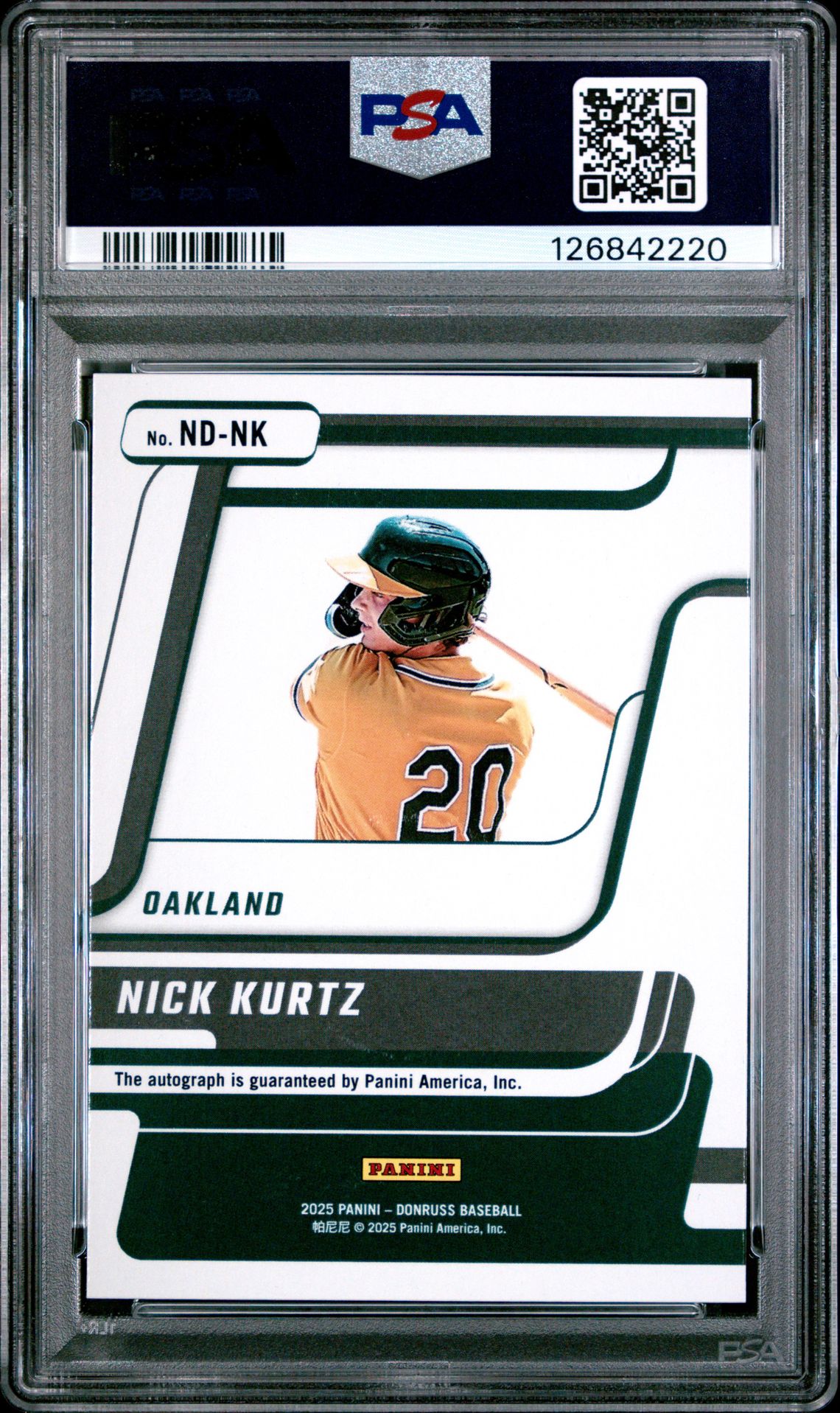 2025 Panini Donruss Next Day Autographs Nick Kurtz #Ndnk Gem Mt 10 back