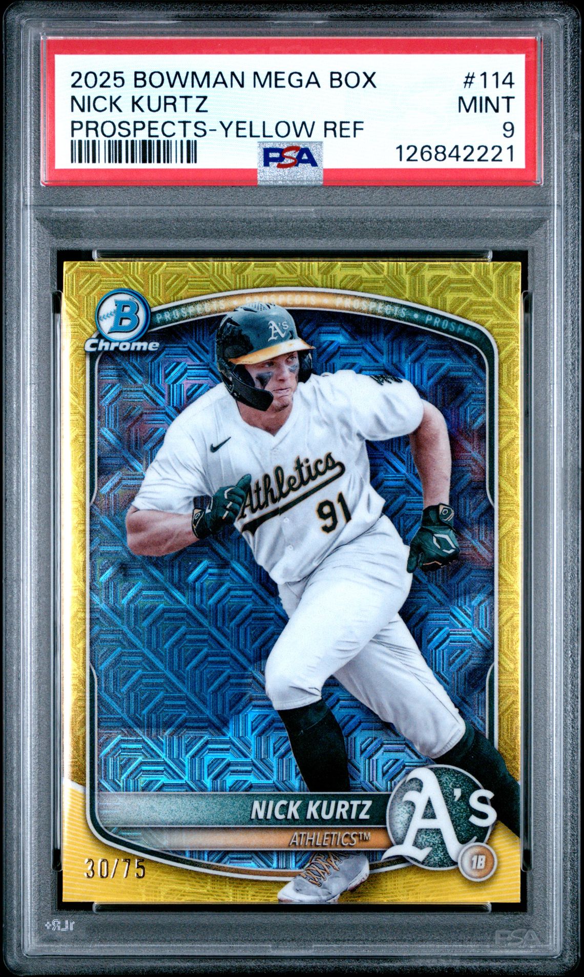 2025 Bowman Mega Box Chrome Prospects Nick Kurtz #114 (Prospects-Yellow Ref) Mint 9 front