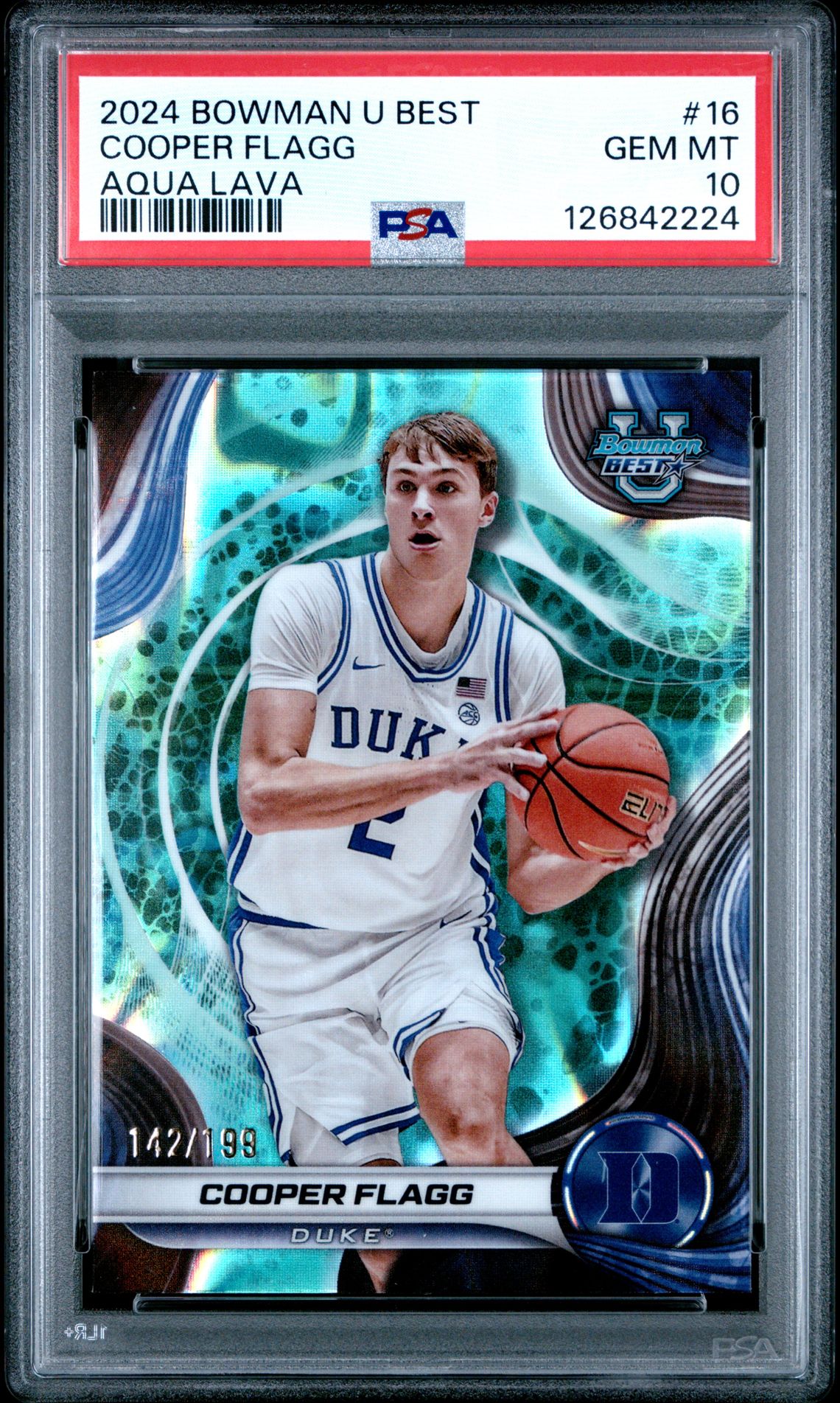 2024 Bowman University Best Cooper Flagg #16 (Aqua Lava) Gem Mt 10 front