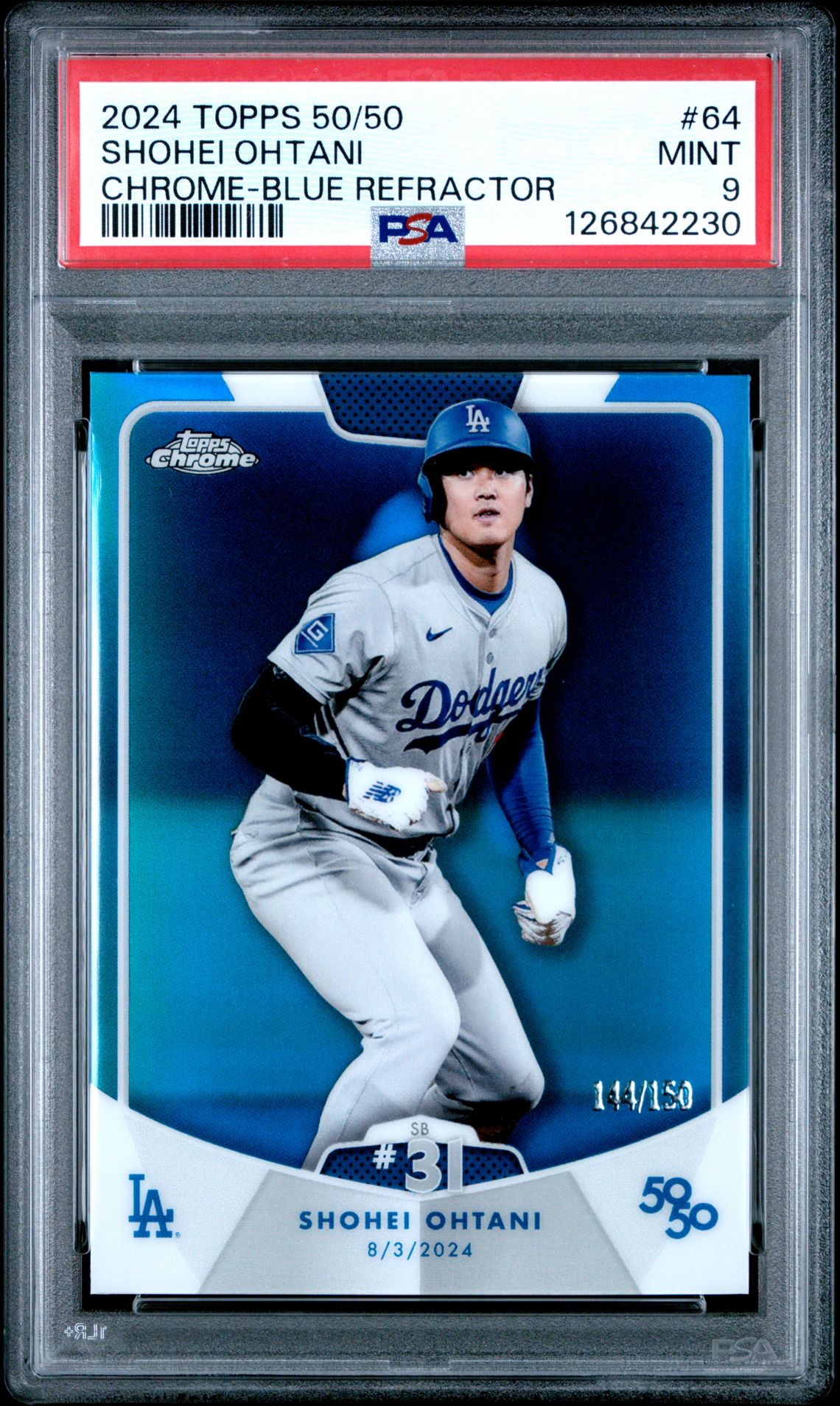 2024 Topps 50/50 Shohei Ohtani Shohei Ohtani #64 (Chrome-Blue Refractor) Mint 9 front