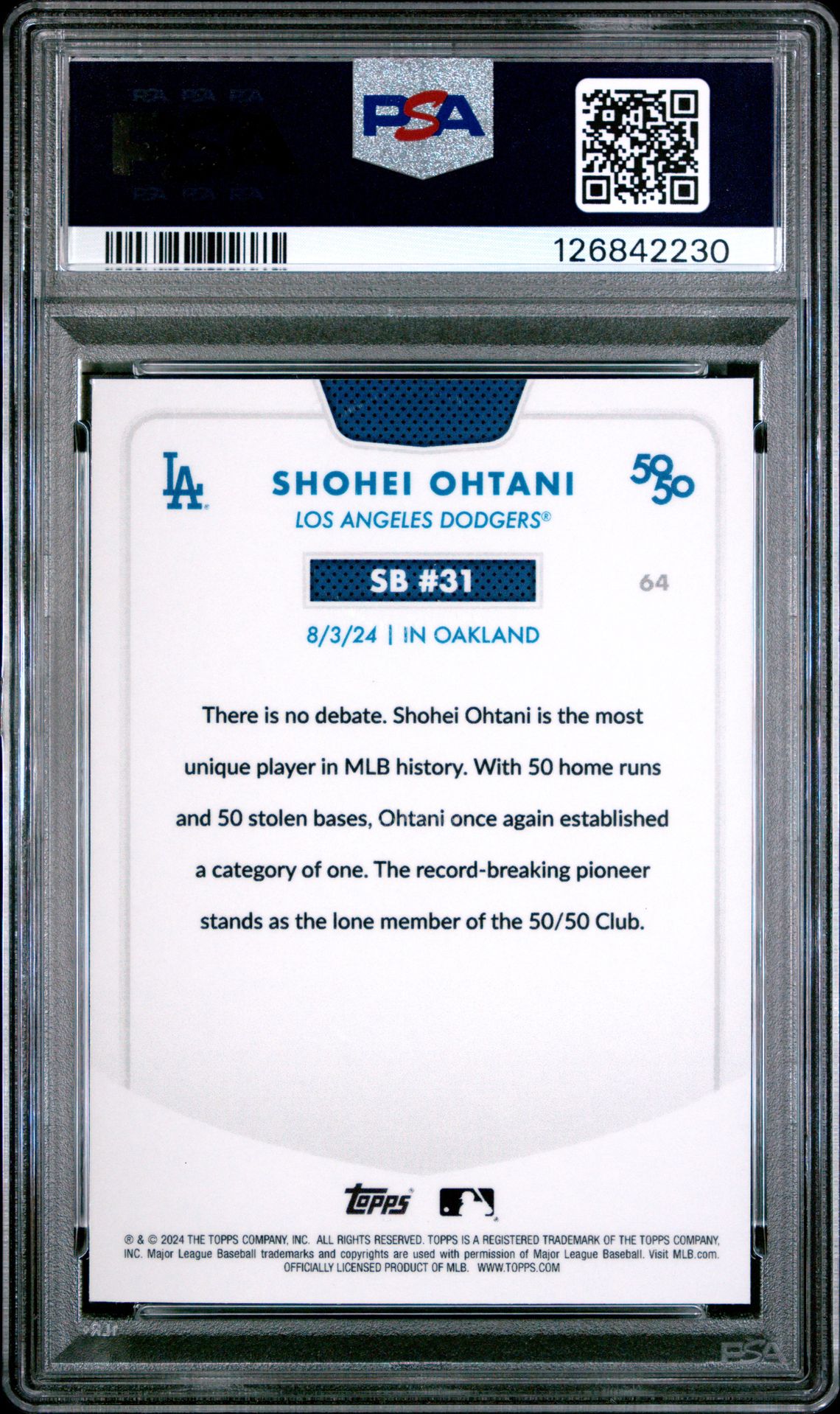 2024 Topps 50/50 Shohei Ohtani Shohei Ohtani #64 (Chrome-Blue Refractor) Mint 9 back