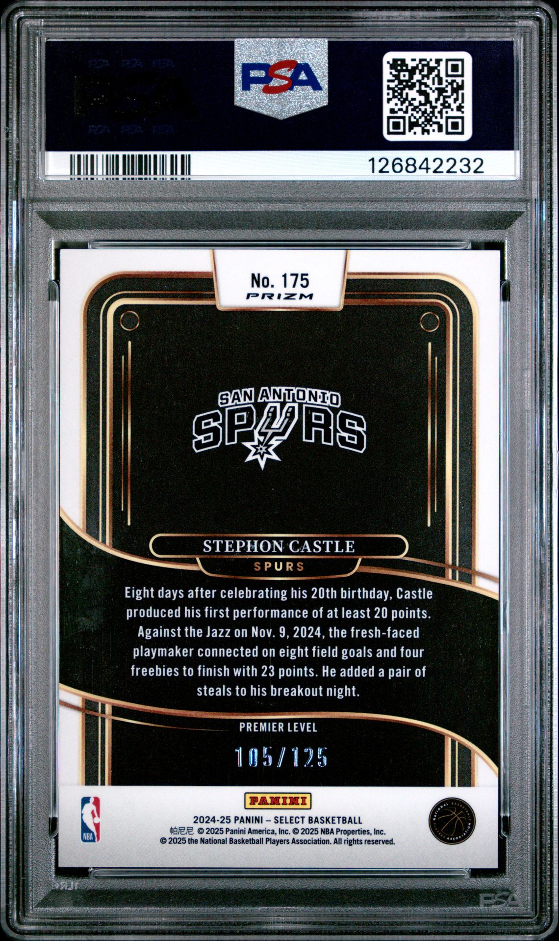 2024 Panini Select Stephon Castle #175 (Green Camo) Gem Mt 10 back