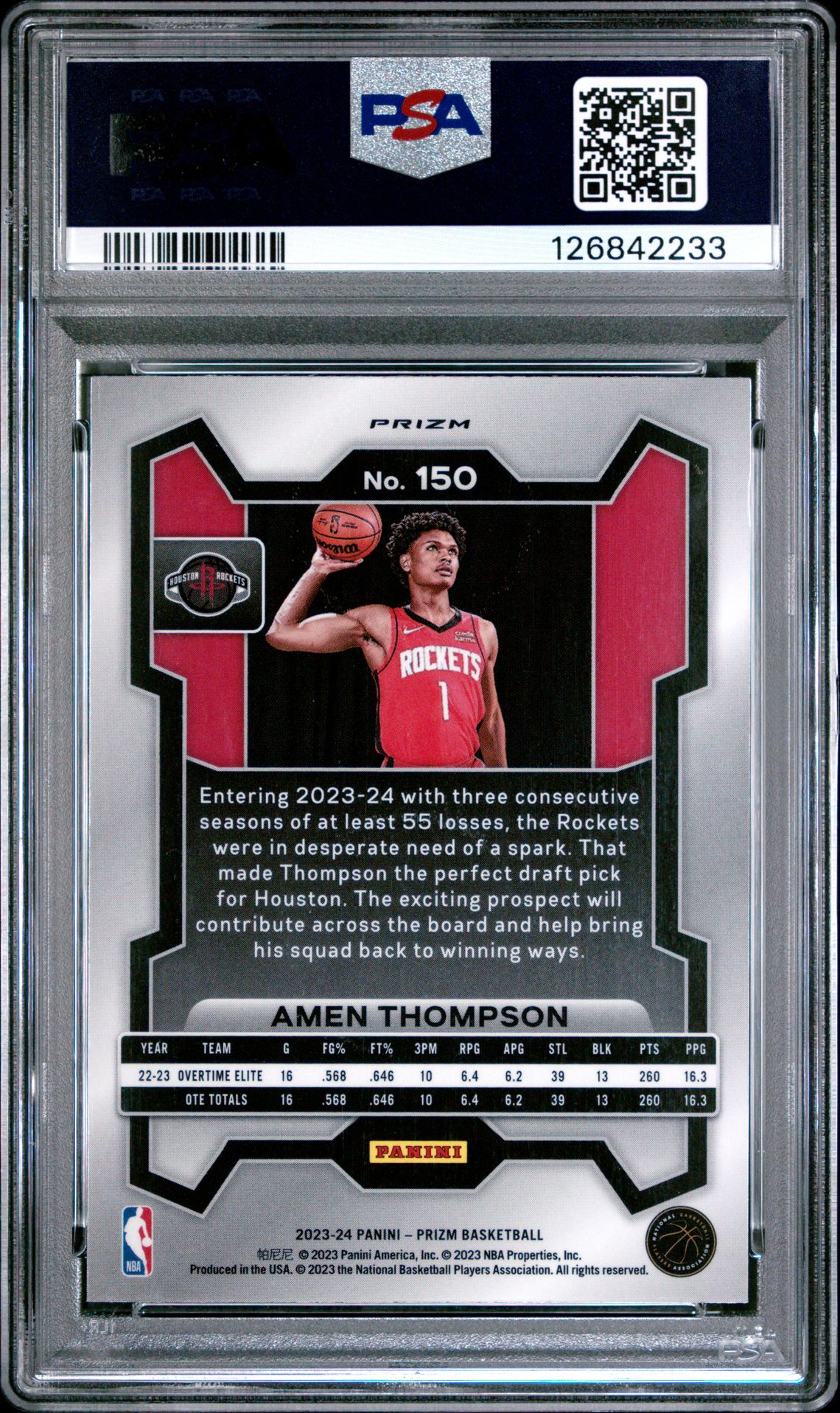 2023 Panini Prizm Amen Thompson #150 (Blue Yellow Green Choice) Gem Mt 10 back