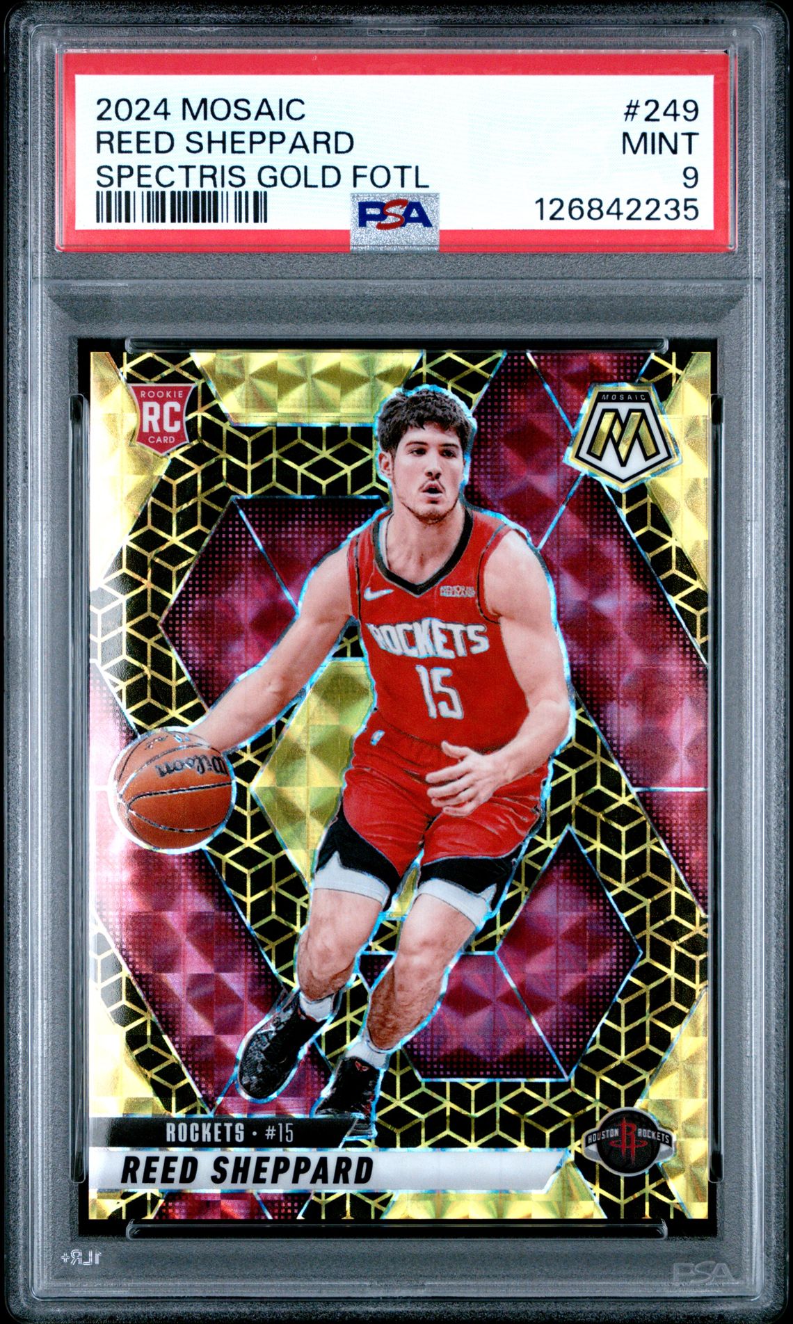 2024 Panini Mosaic Reed Sheppard #249 (Spectris Gold Fotl) Mint 9 front