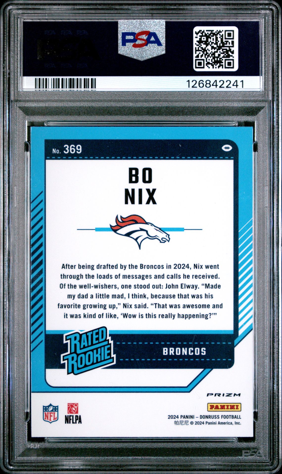 2024 Panini Donruss Bo Nix #369 (Optic Preview-Pink) Gem Mt 10 back