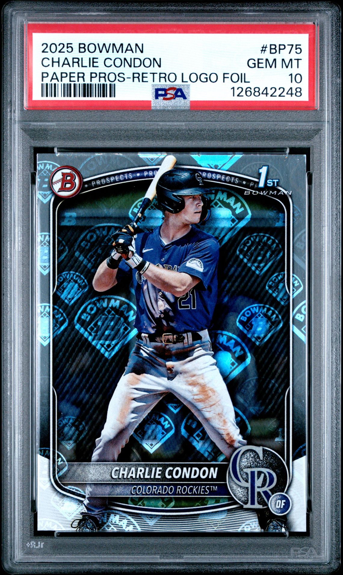 2025 Bowman Paper Prospects Charlie Condon #Bp75 (Paper Pros-Retro Logo Foil) Gem Mt 10 front