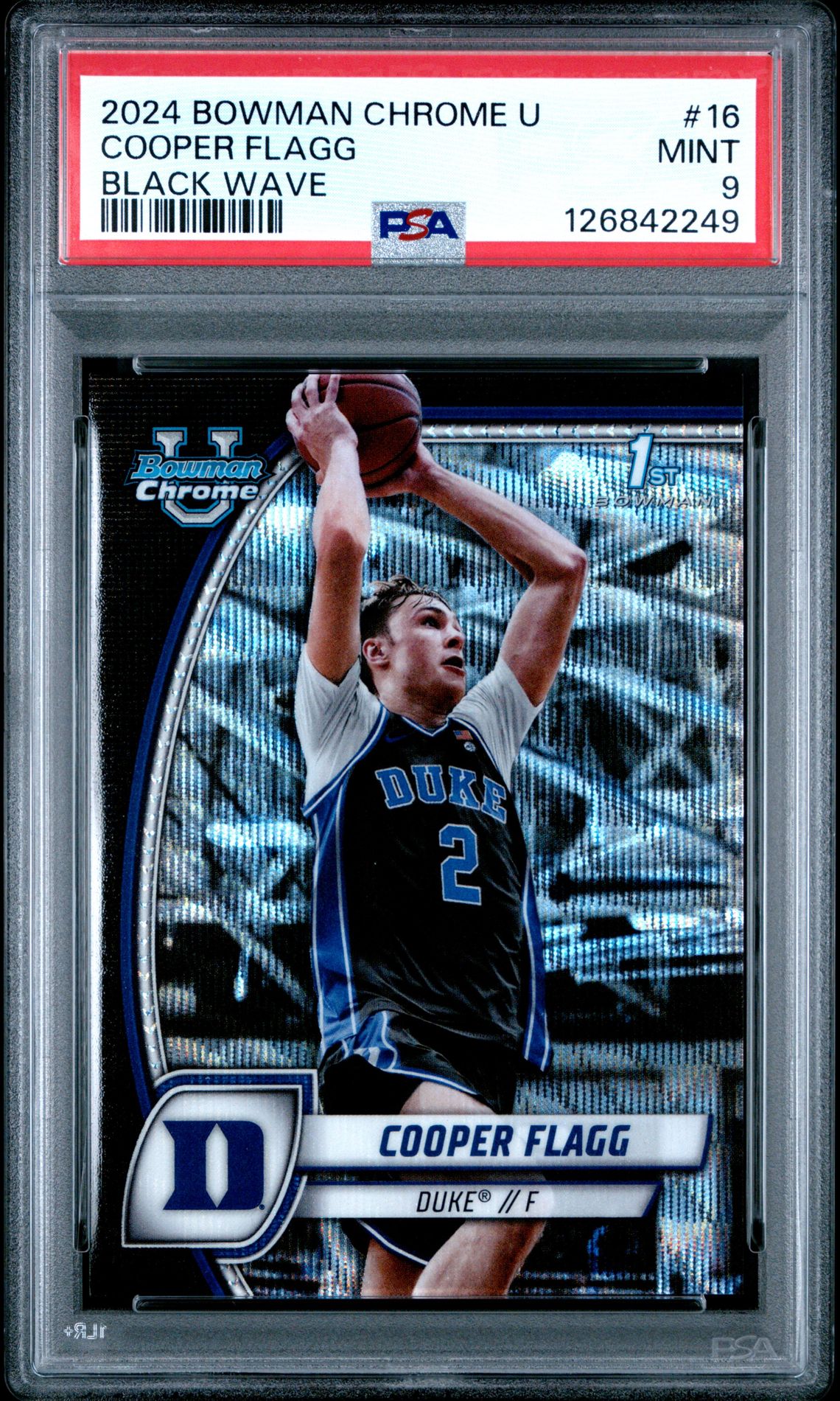 2024 Bowman Chrome University Cooper Flagg #16 (Black Wave) Mint 9 front