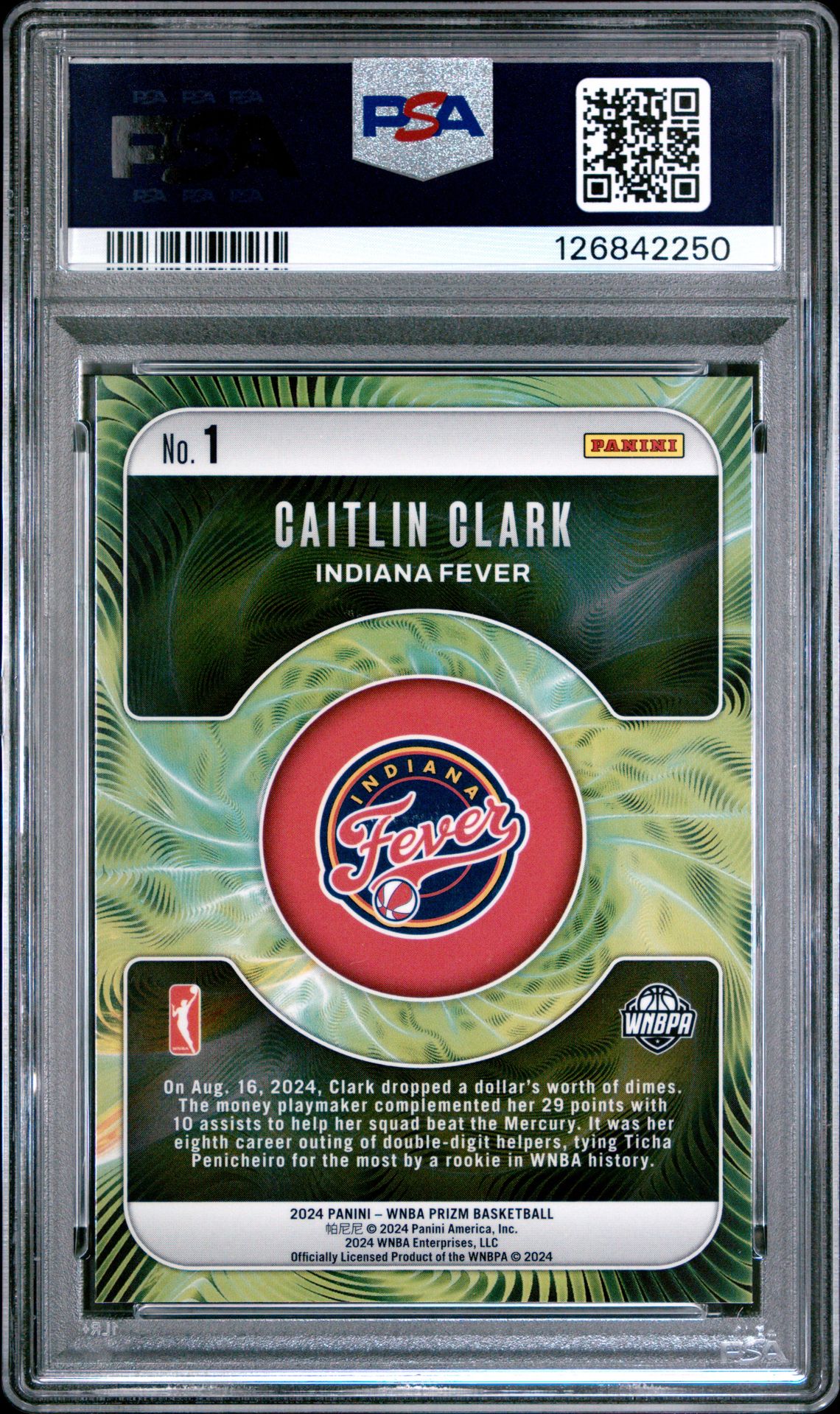 2024 Panini Prizm Wnba Fractal Caitlin Clark #1 Gem Mt 10 back