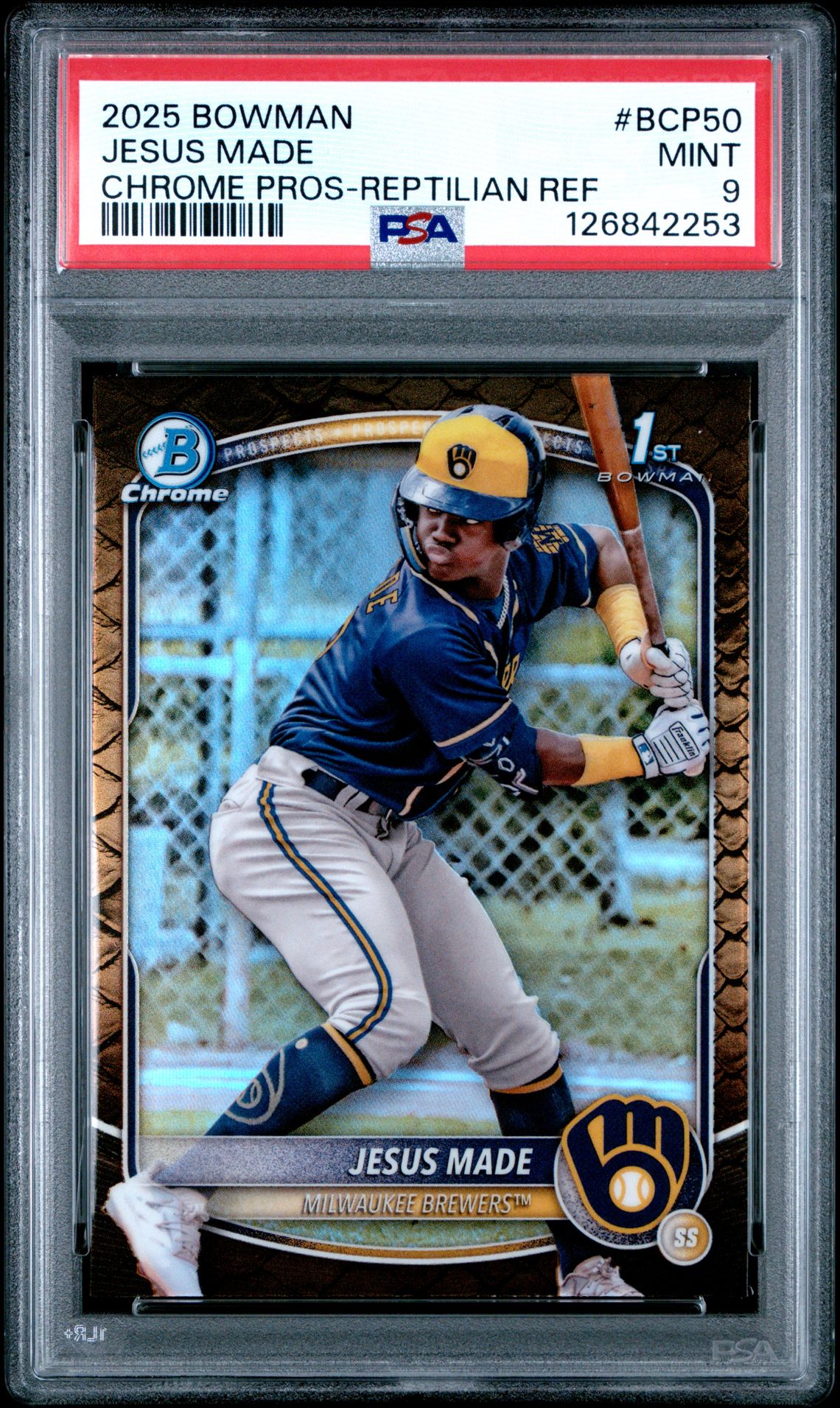 2025 Bowman Chrome Prospects Jesus Made #Bcp50 (Chrome Pros-Reptilian Ref) Mint 9 front