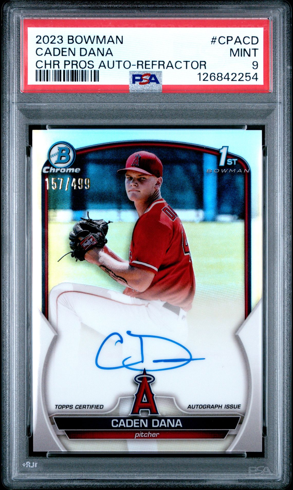 2023 Bowman Chrome Prospect Autographs Caden Dana #Cpacd (Chr Pros Auto-Refractor) Mint 9 front