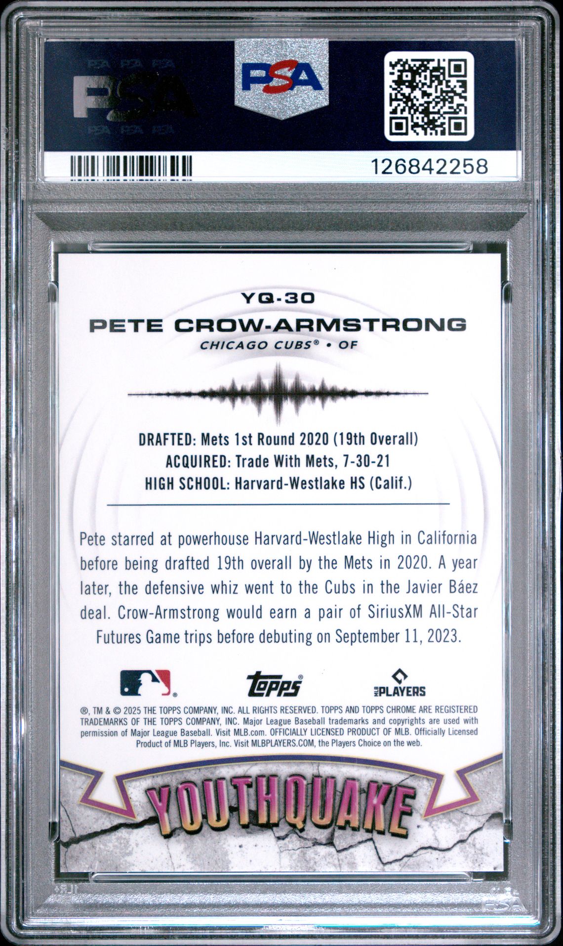 2025 Topps Chrome Youthquake Pete Crow-Armstrong #Yq30 (Youthquake-Green Ref) Mint 9 back