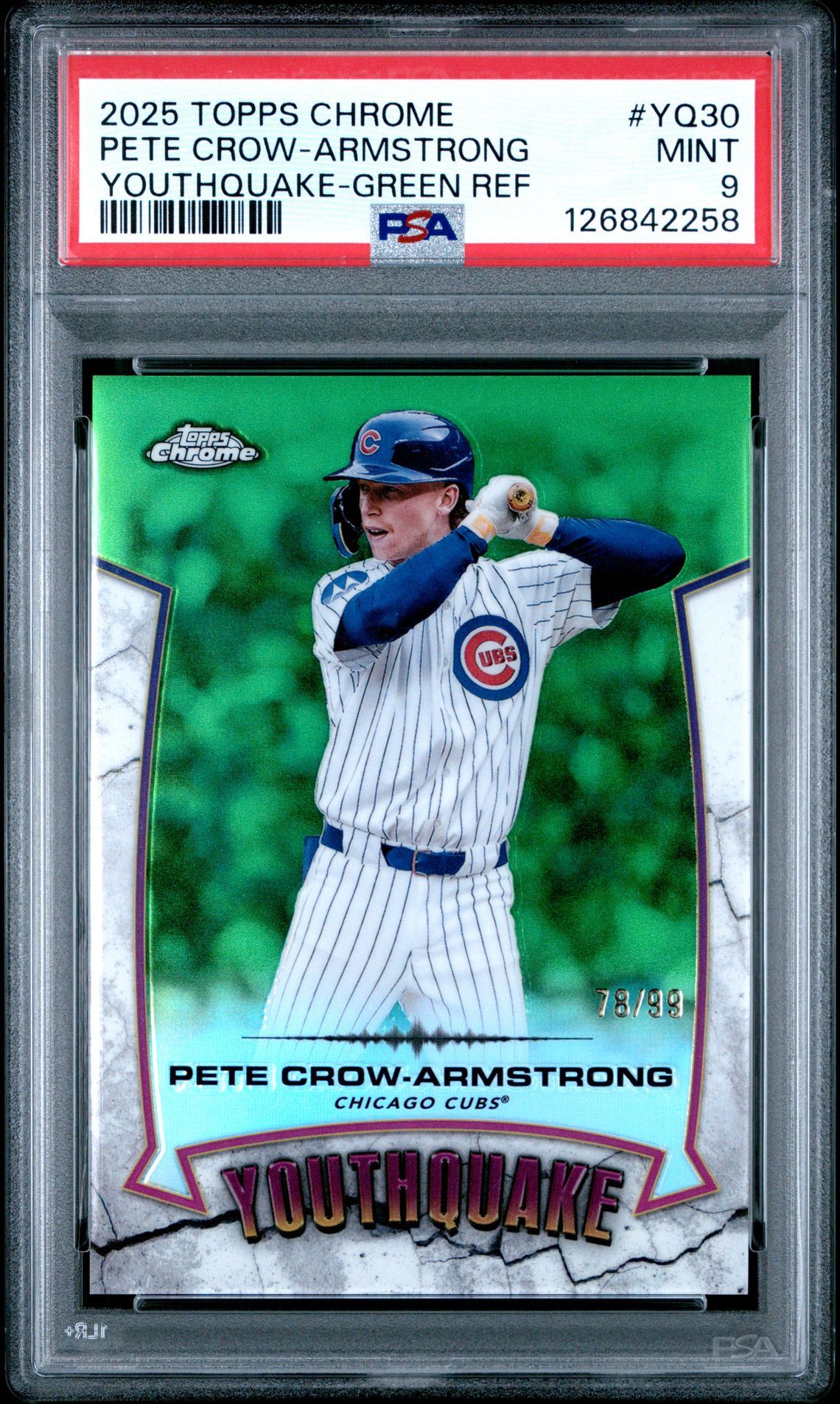 2025 Topps Chrome Youthquake Pete Crow-Armstrong #Yq30 (Youthquake-Green Ref) Mint 9 front