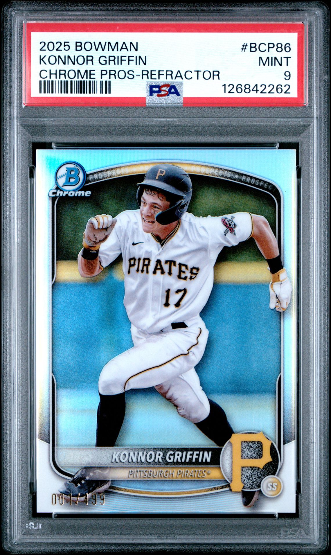 2025 Bowman Chrome Prospects Konnor Griffin #Bcp86 (Chrome Pros-Refractor) Mint 9 front