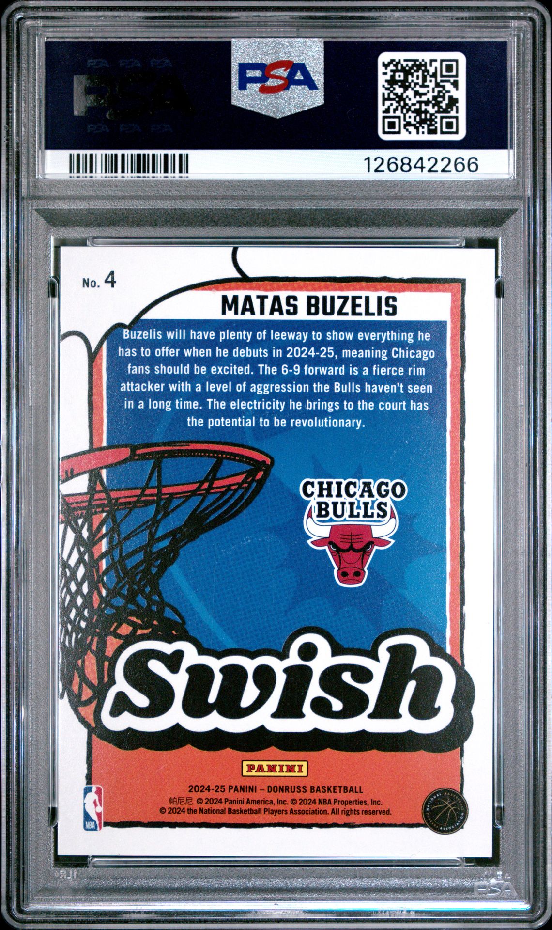 2024 Panini Donruss Swish Matas Buzelis #4 (Swish-Holo Laser) Gem Mt 10 back