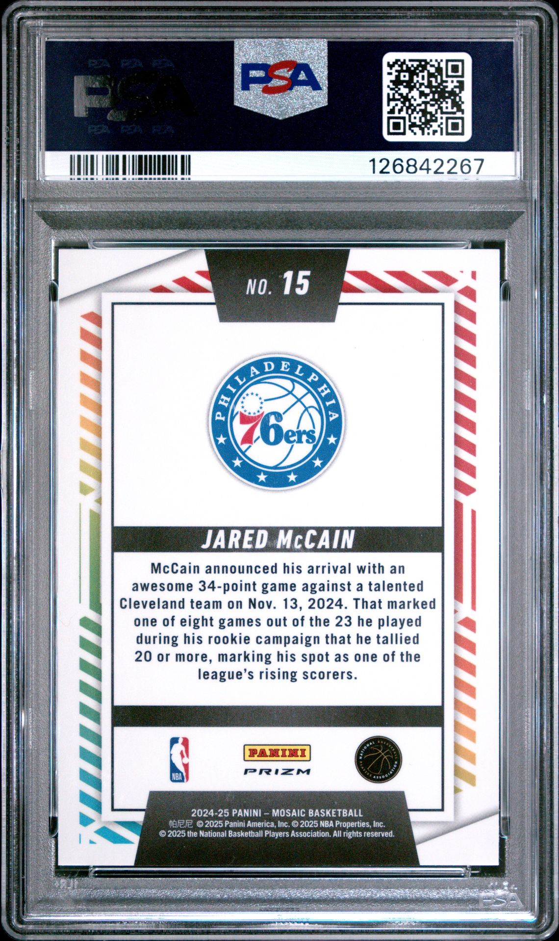 2024 Panini Mosaic Razzle Dazzle Jared Mccain #15 Gem Mt 10 back