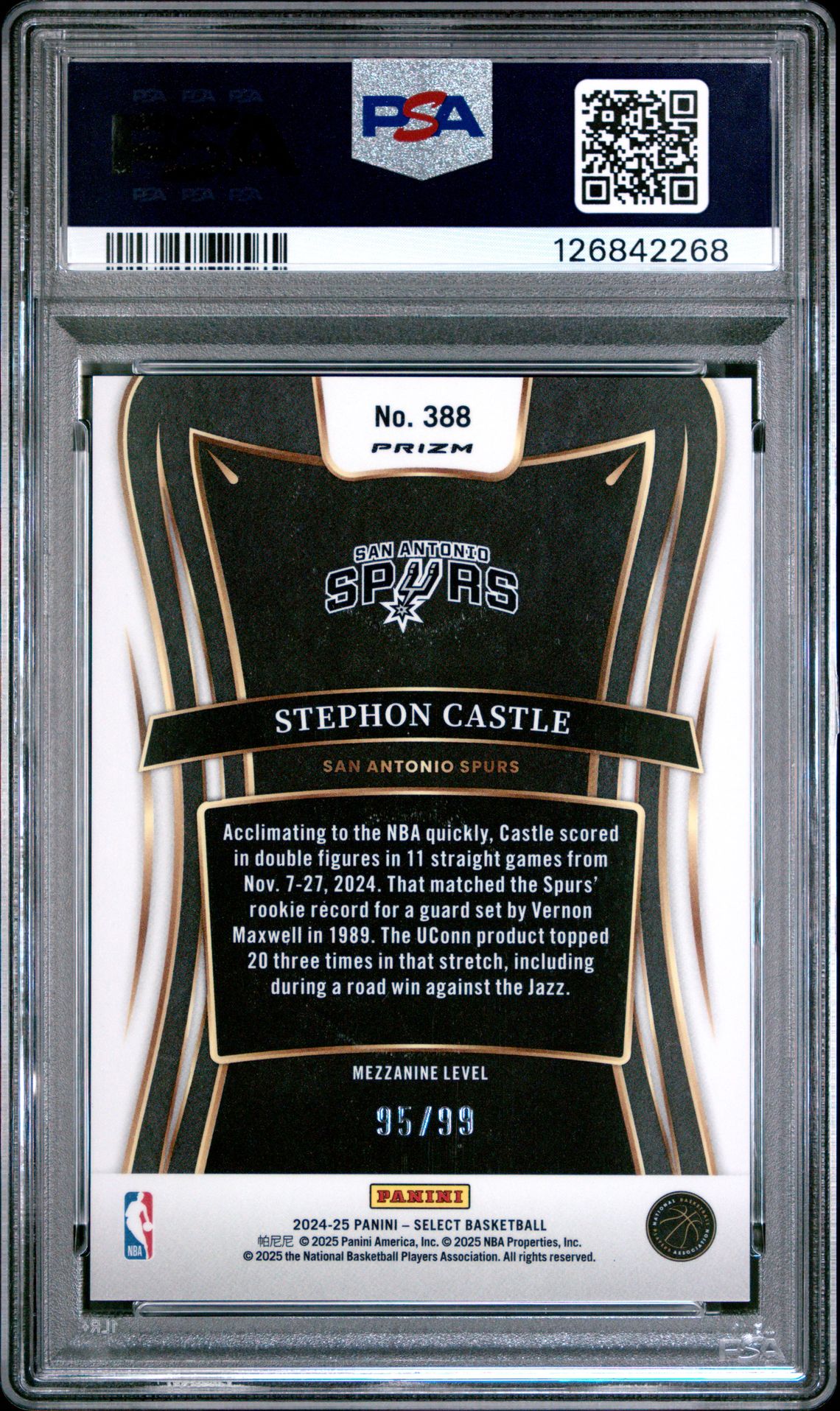 2024 Panini Select Stephon Castle #388 (Pink Cracked Ice) Mint 9 back