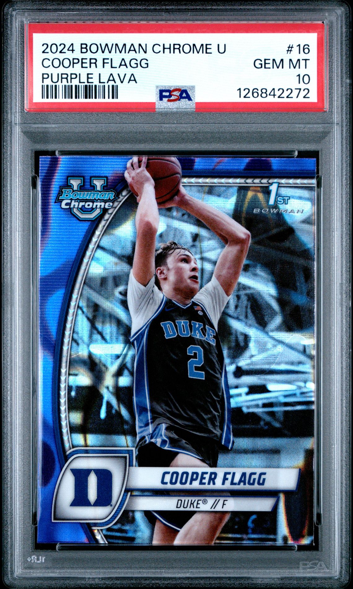 2024 Bowman Chrome University Cooper Flagg #16 (Purple Lava) Gem Mt 10 front