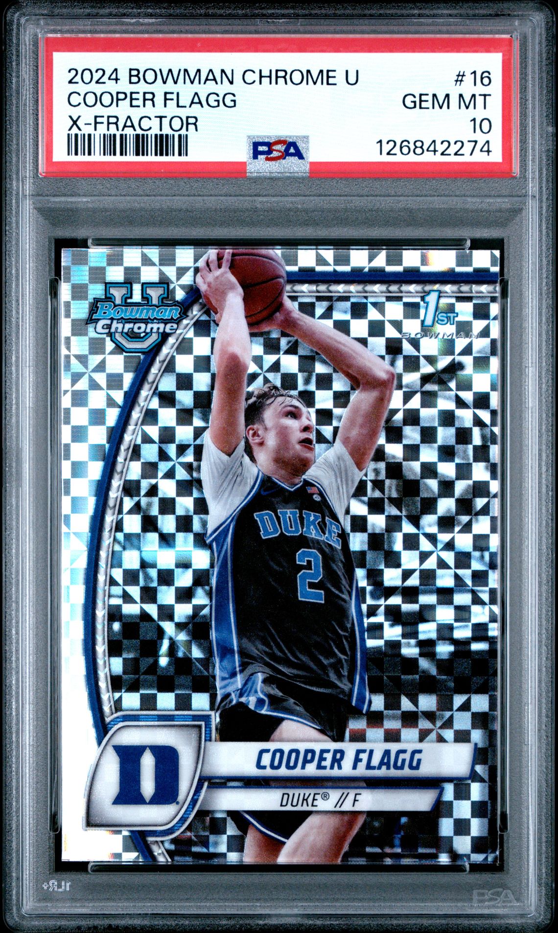 2024 Bowman Chrome University Cooper Flagg #16 (X-Fractor) Gem Mt 10 front