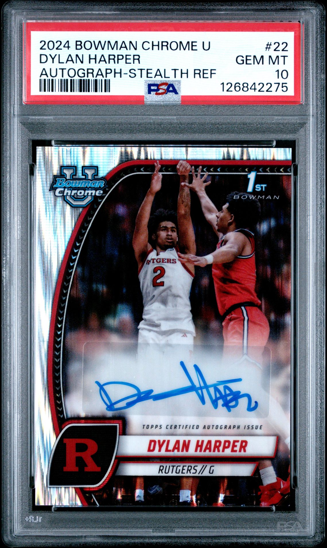 2024 Bowman Chrome University Dylan Harper #22 (Autograph-Stealth Ref) Gem Mt 10 front