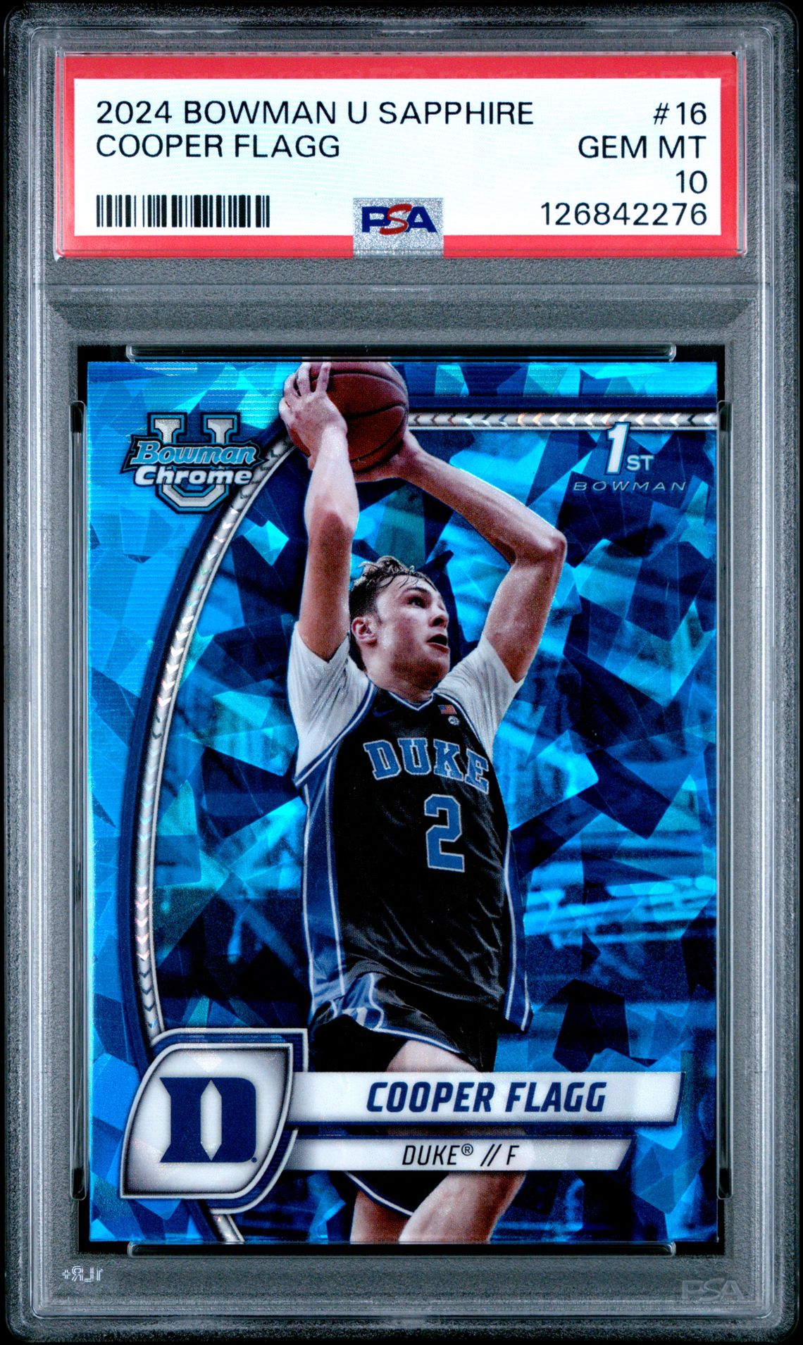 2024 Bowman University Chrome Sapphire Cooper Flagg #16 Gem Mt 10 front