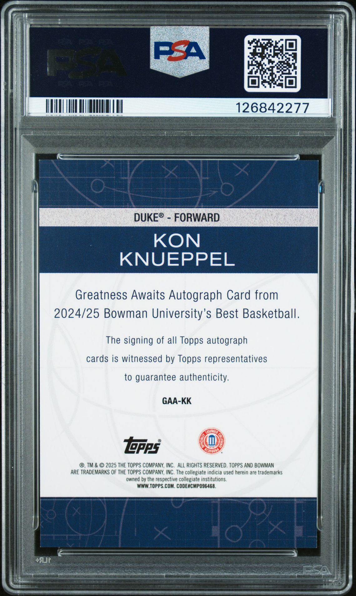 2024 Bowman University Best Greatness Awaits Autographs Kon Knueppel #Gaakk (Grt Awaits Au-Yellow Lazer) Mint 9 back