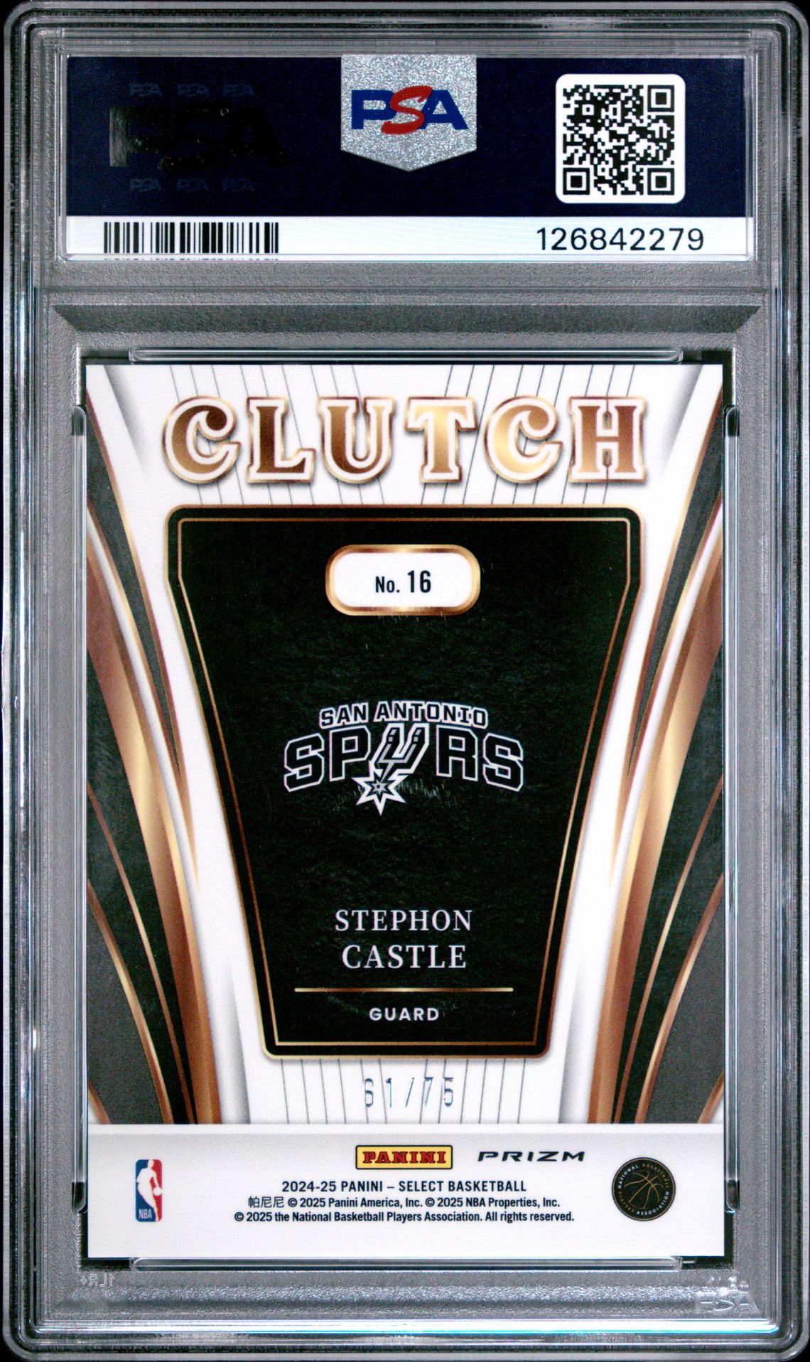 2024 Panini Select Clutch Stephon Castle #16 (Clutch-Blue Prizm) Gem Mt 10 back