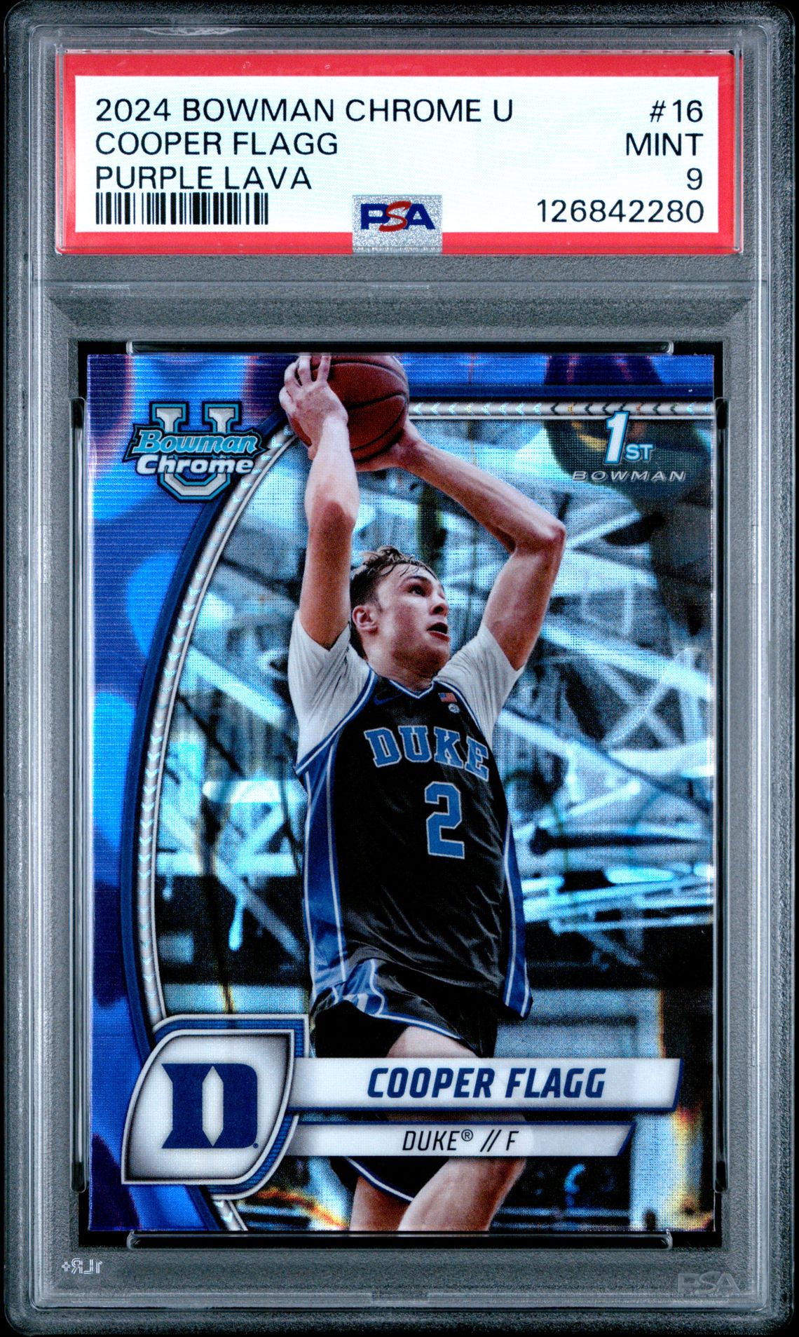 2024 Bowman Chrome University Cooper Flagg #16 (Purple Lava) Mint 9 front