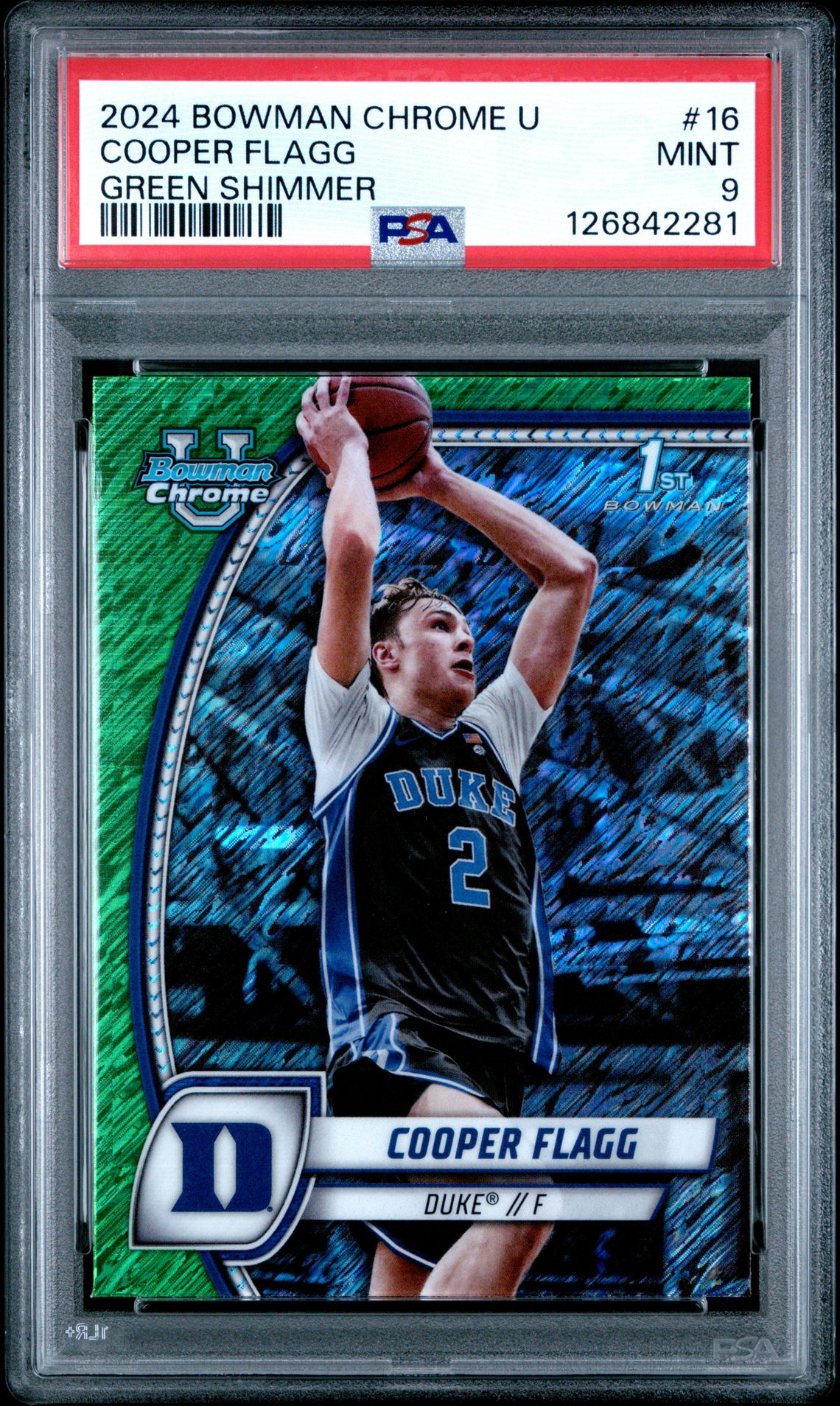 2024 Bowman Chrome University Cooper Flagg #16 (Green Shimmer) Mint 9 front