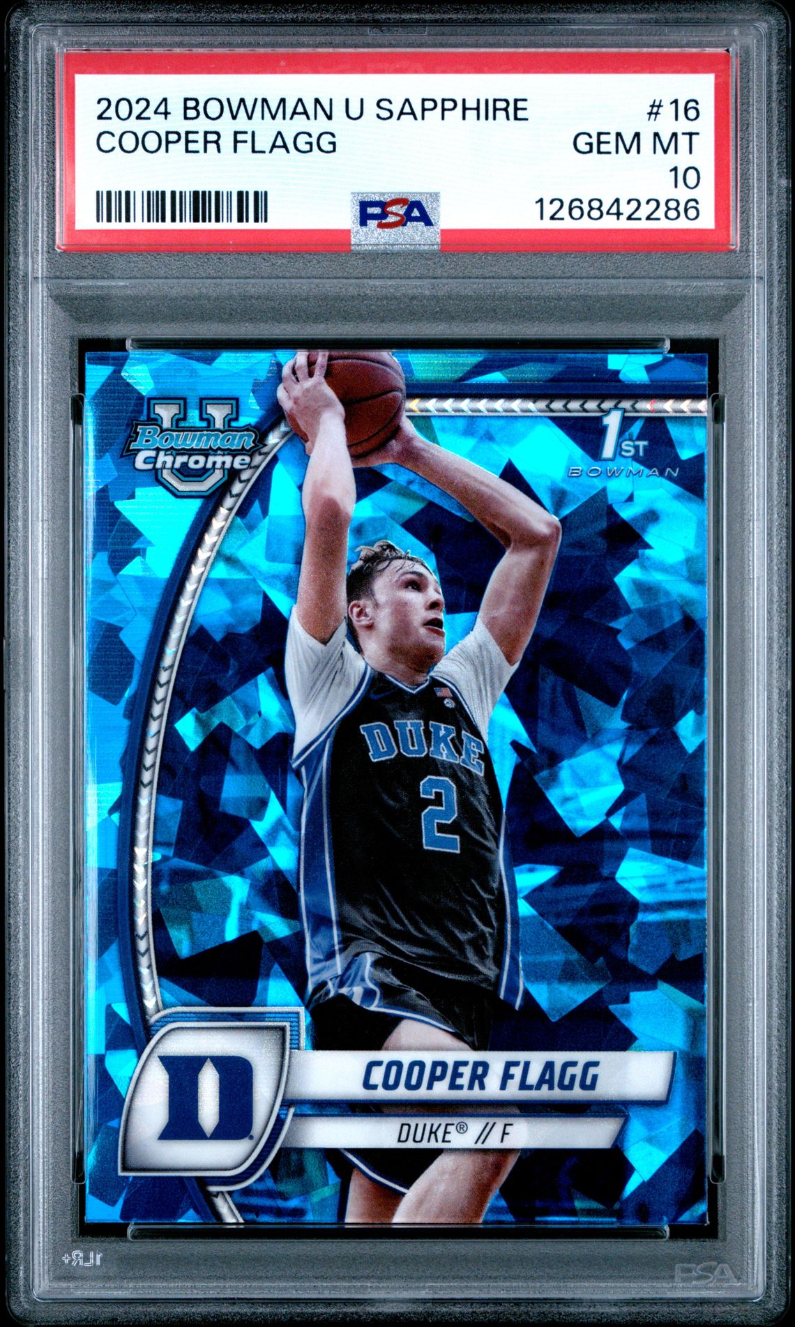 2024 Bowman University Chrome Sapphire Cooper Flagg #16 Gem Mt 10 front