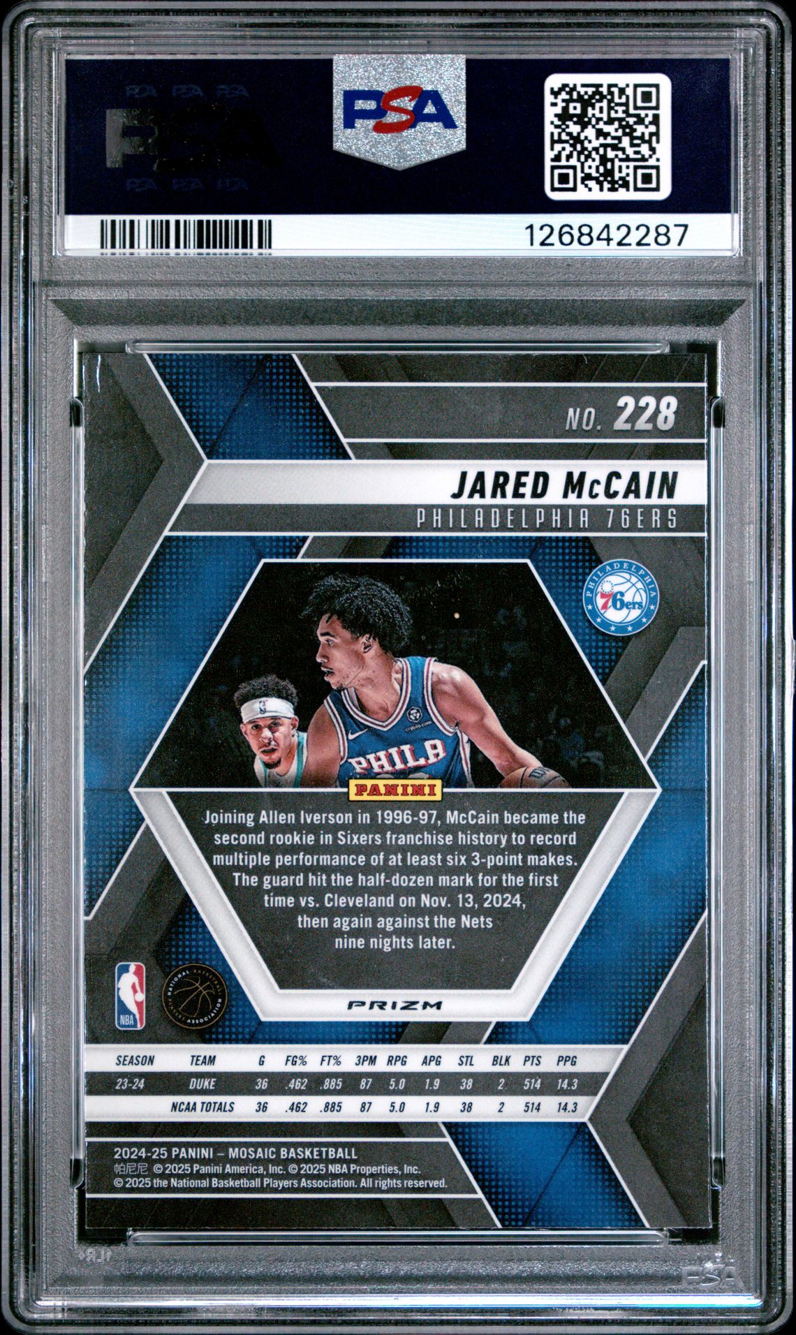 2024 Panini Mosaic Jared Mccain #228 (Honeycomb) Gem Mt 10 back