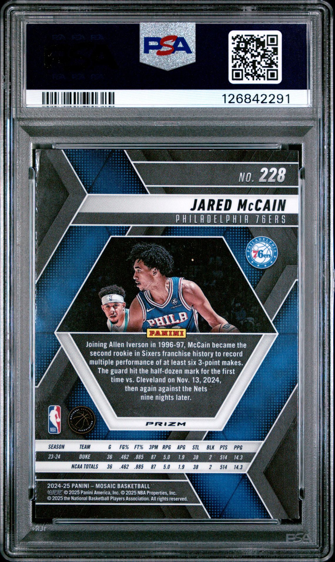 2024 Panini Mosaic Jared Mccain #228 (Honeycomb) Mint 9 back