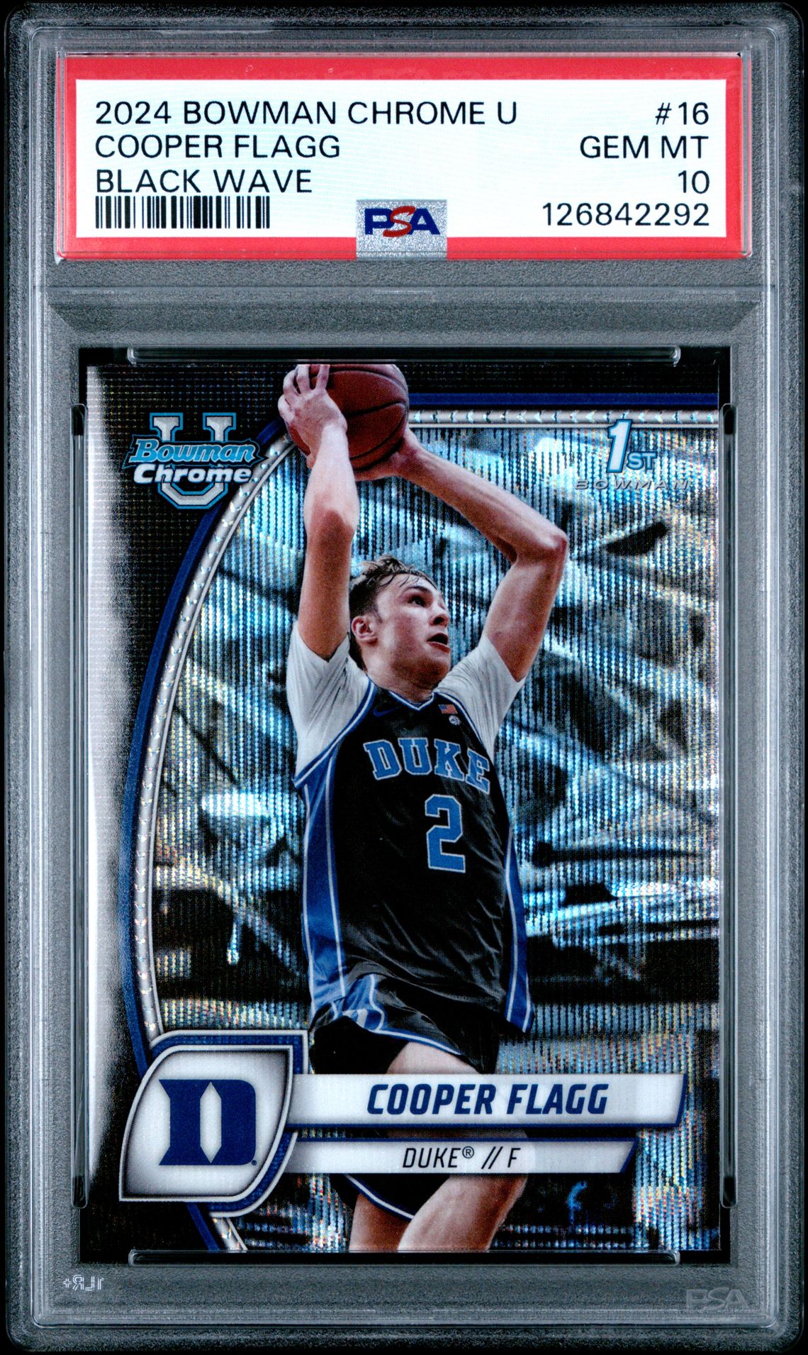 2024 Bowman Chrome University Cooper Flagg #16 (Black Wave) Gem Mt 10 front