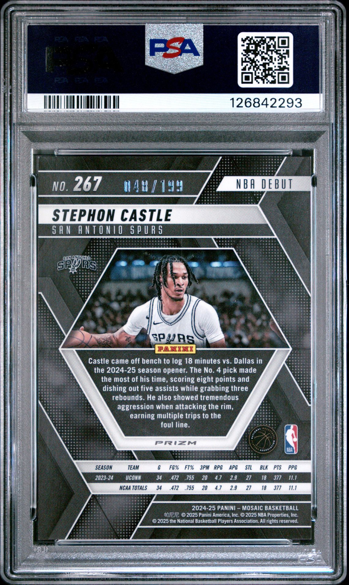 2024 Panini Mosaic Stephon Castle #267 (Blue) Gem Mt 10 back