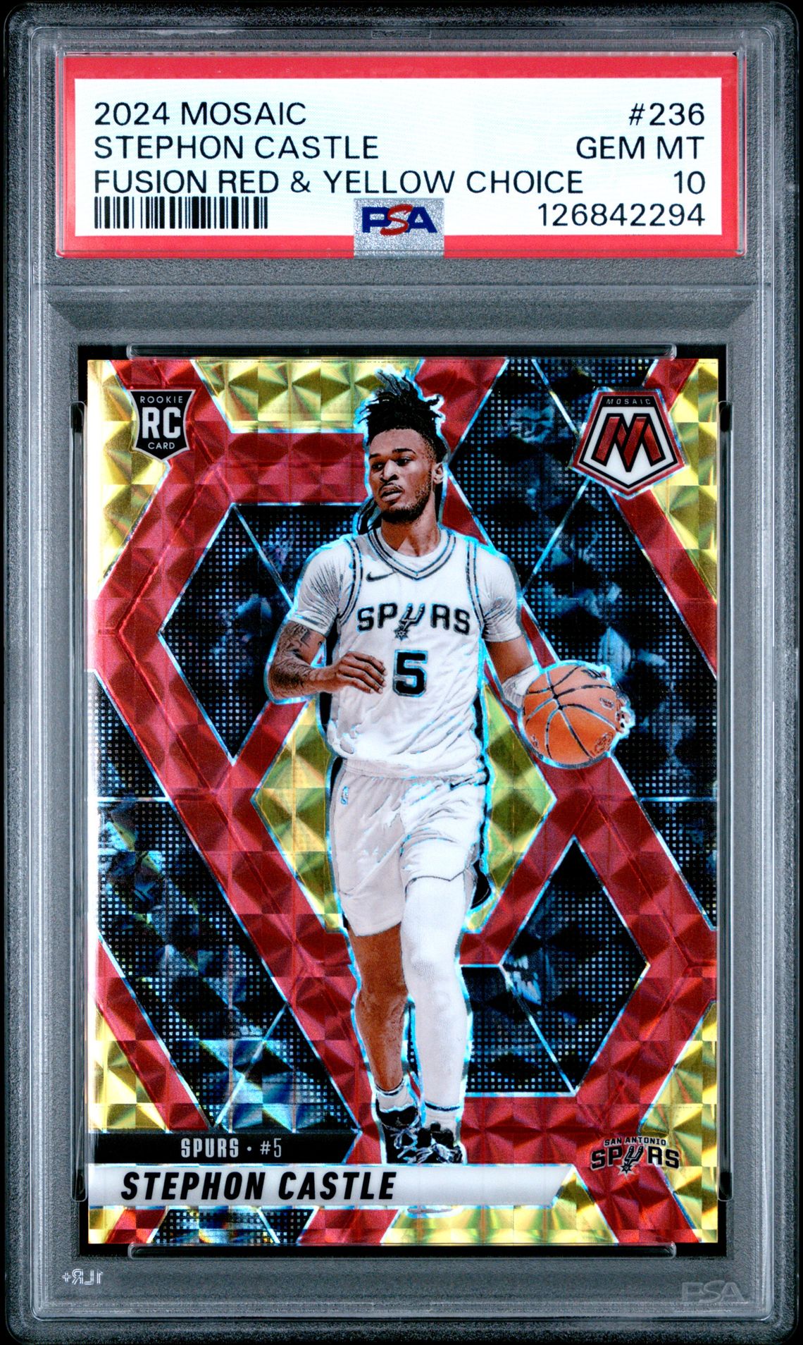 2024 Panini Mosaic Stephon Castle #236 (Fusion Red & Yellow Choice) Gem Mt 10 front