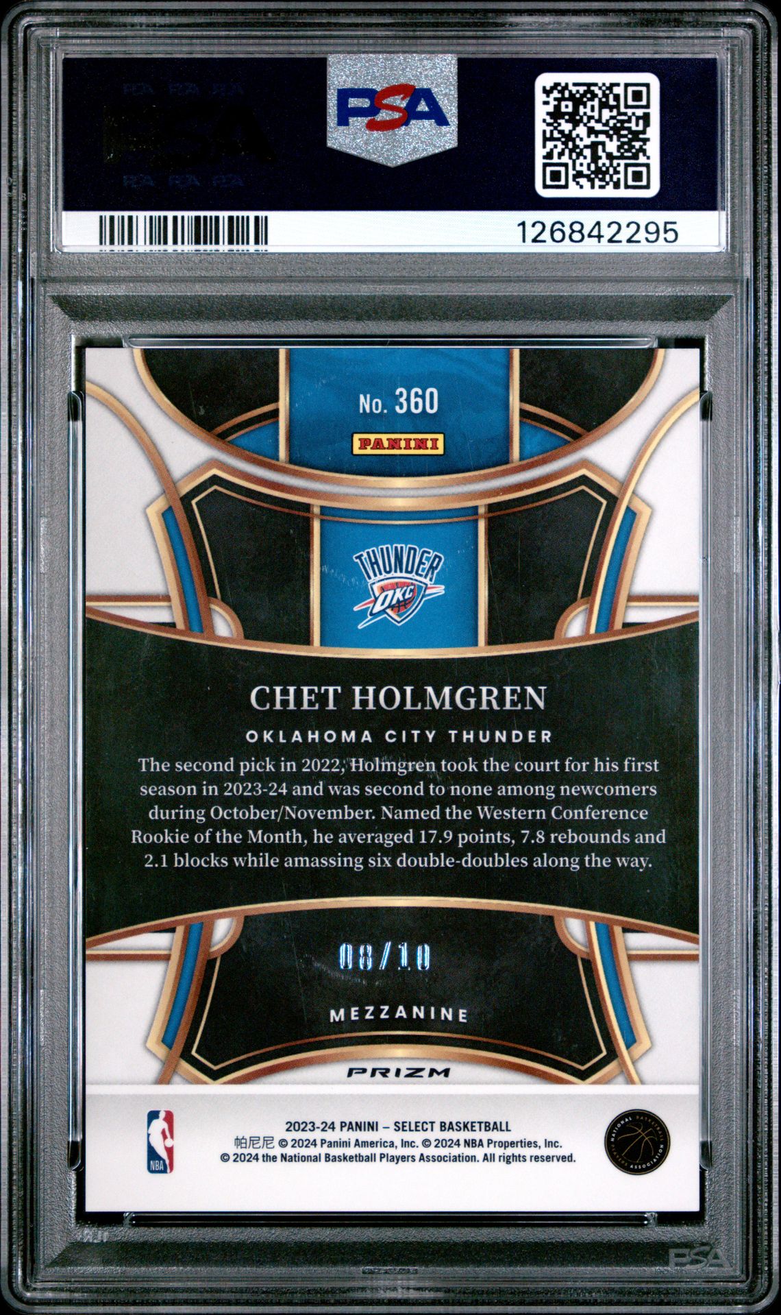 2023 Panini Select Chet Holmgren #360 (Gold Tectonic) Gem Mt 10 back