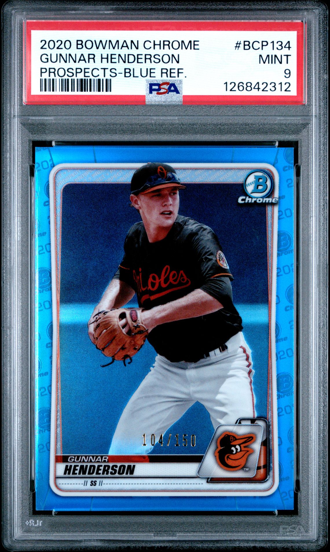 2020 Bowman Chrome Prospects Gunnar Henderson #Bcp134 (Prospects-Blue Ref.) Mint 9 front