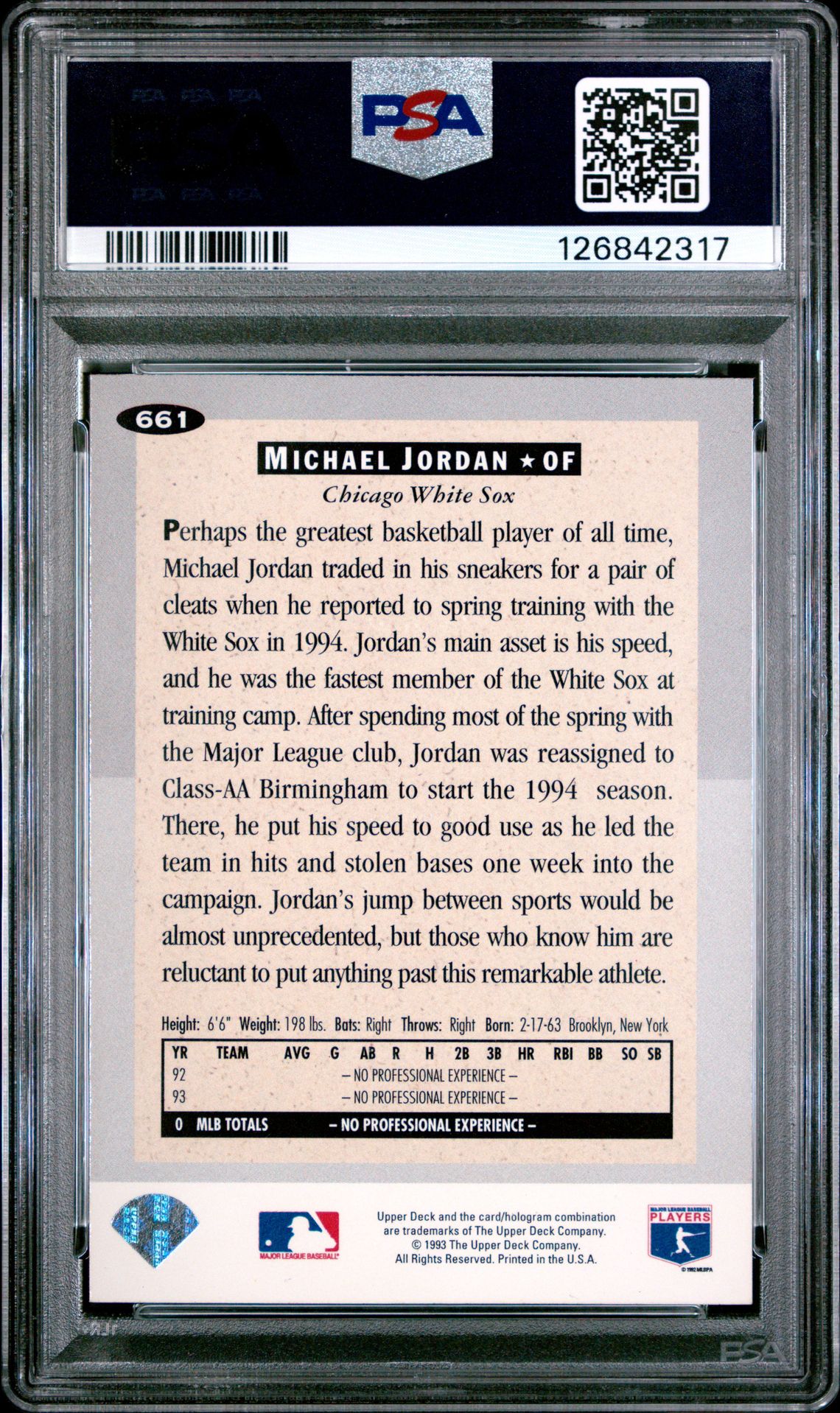 1994 Collector's Choice Michael Jordan #661 (Silver Signature) Nm 7 back