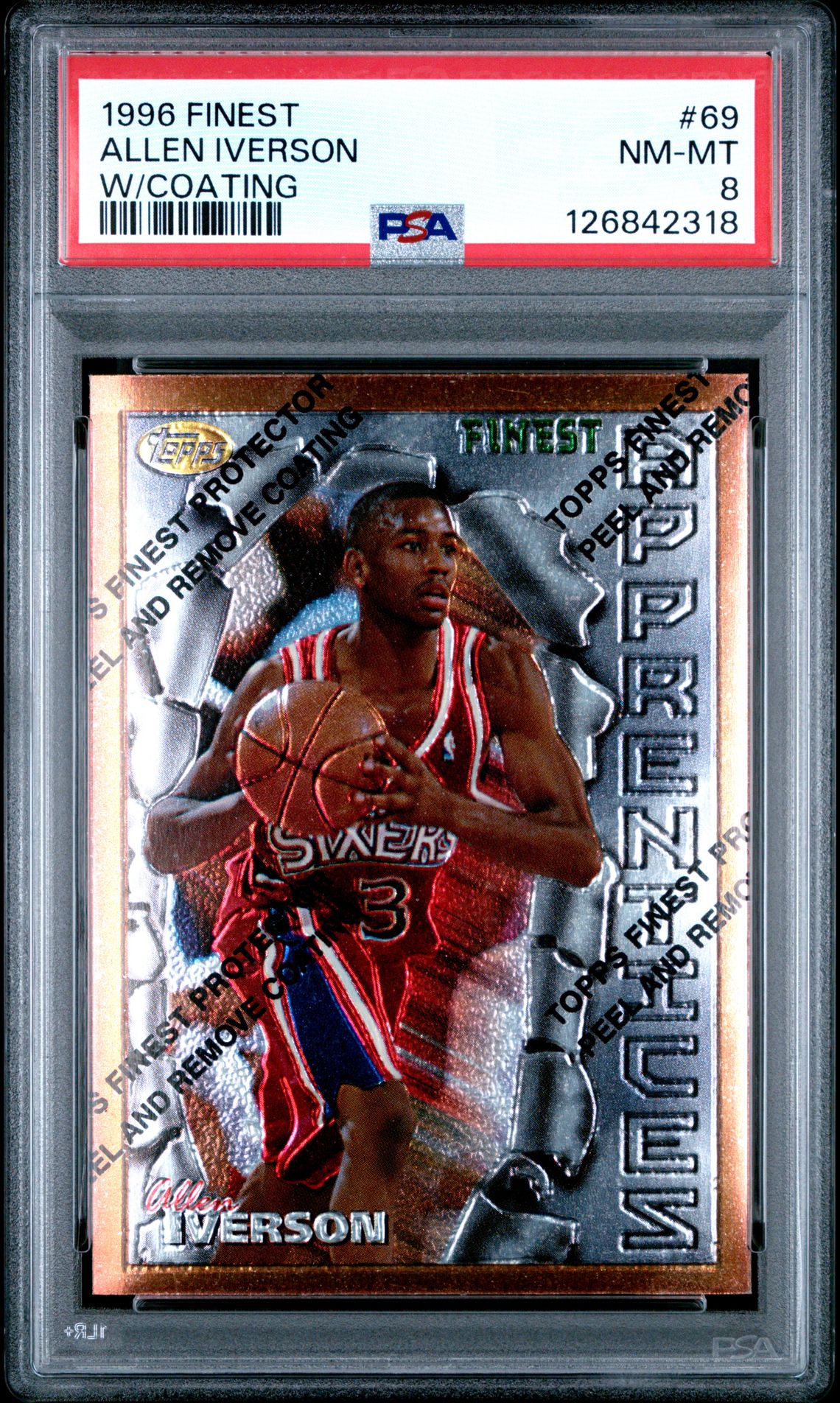 1996 Finest Allen Iverson #69 (W/Coating) Nm-Mt 8 front