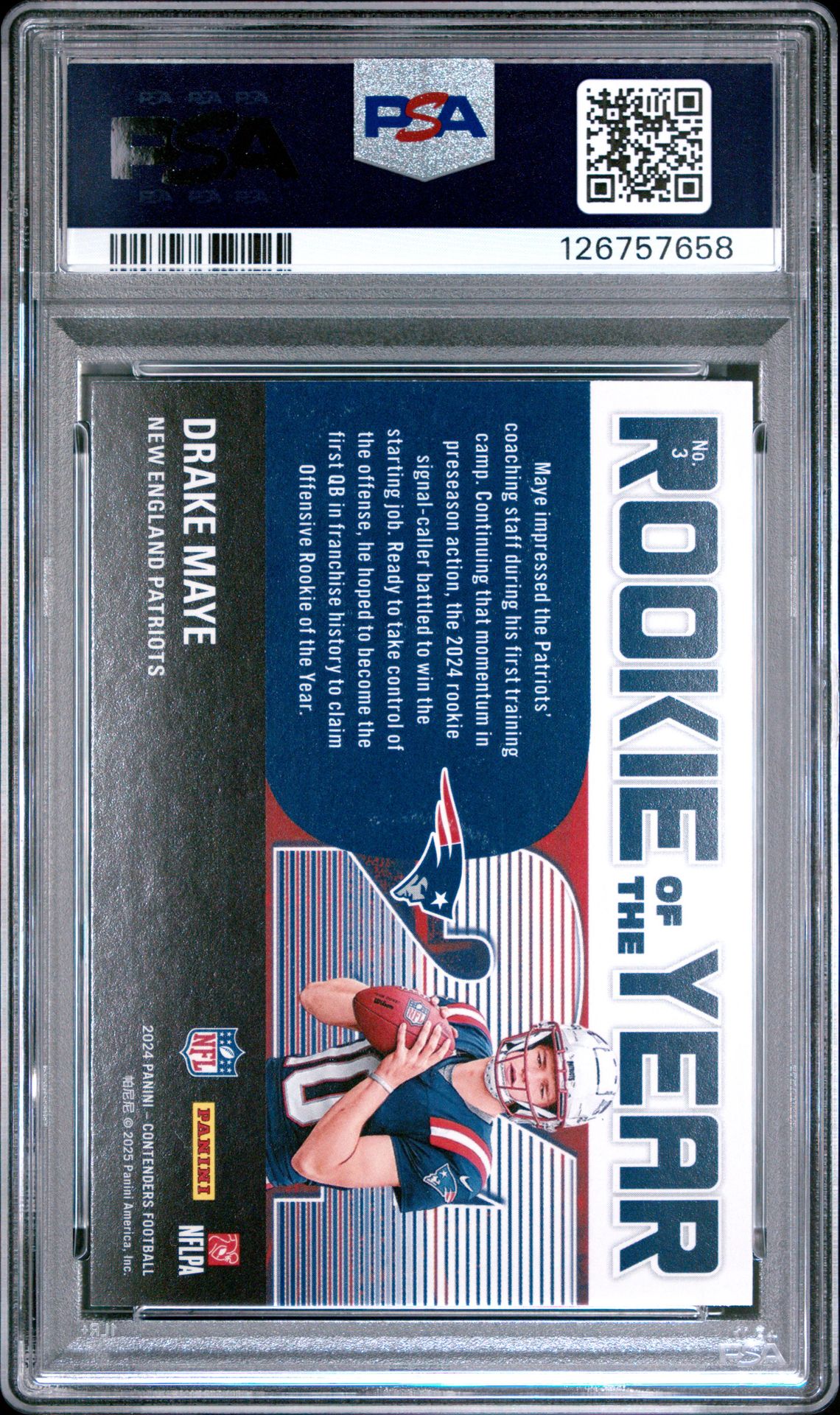 2024 Panini Contenders Rookie Of The Year Contenders Drake Maye #3 Mint 9 back