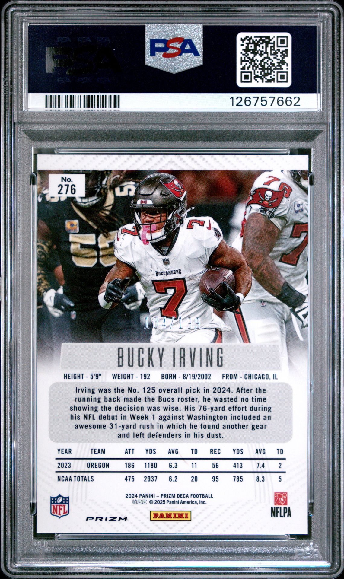 2024 Panini Prizm Deca Bucky Irving #276 (Red Prizm) Nm-Mt 8 back