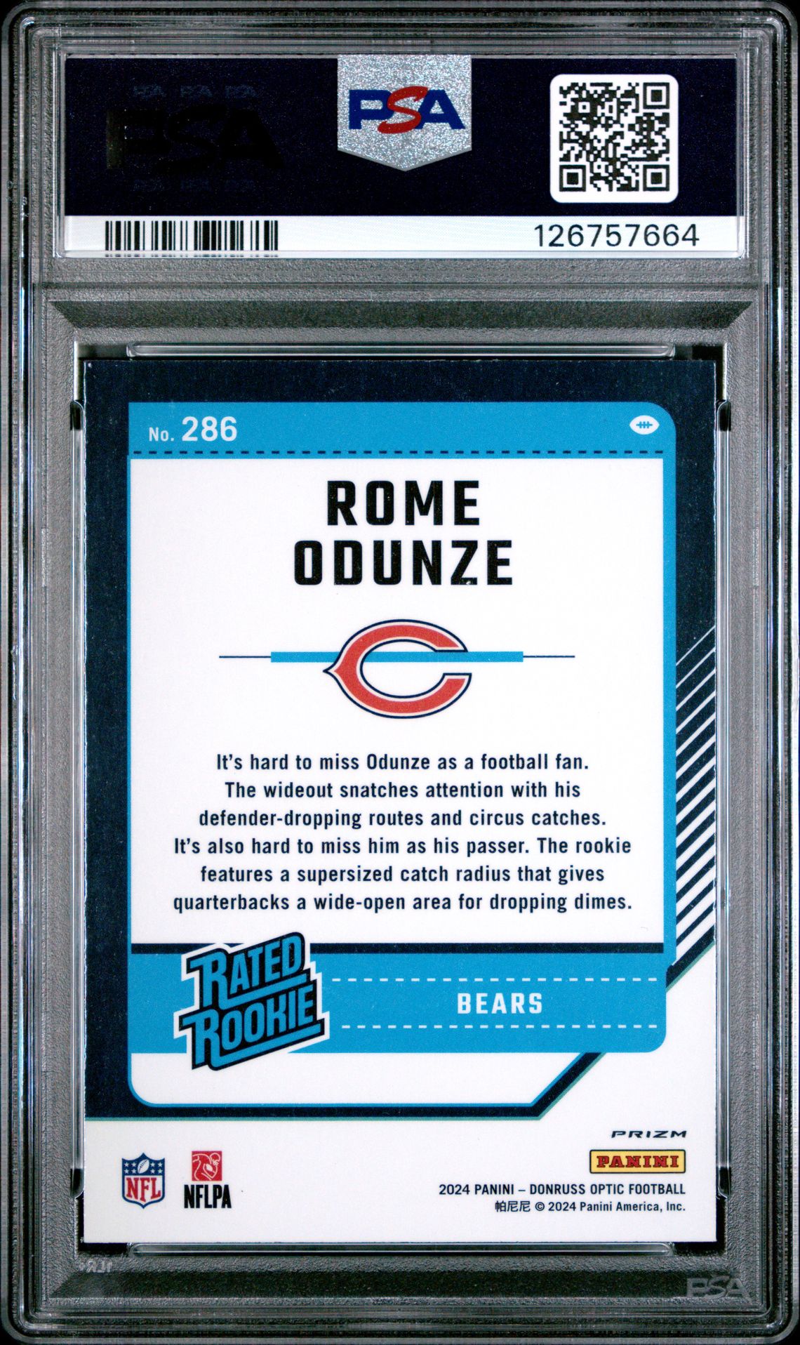 2024 Panini Donruss Optic Rome Odunze #286 (Blue Hyper) Mint 9 back