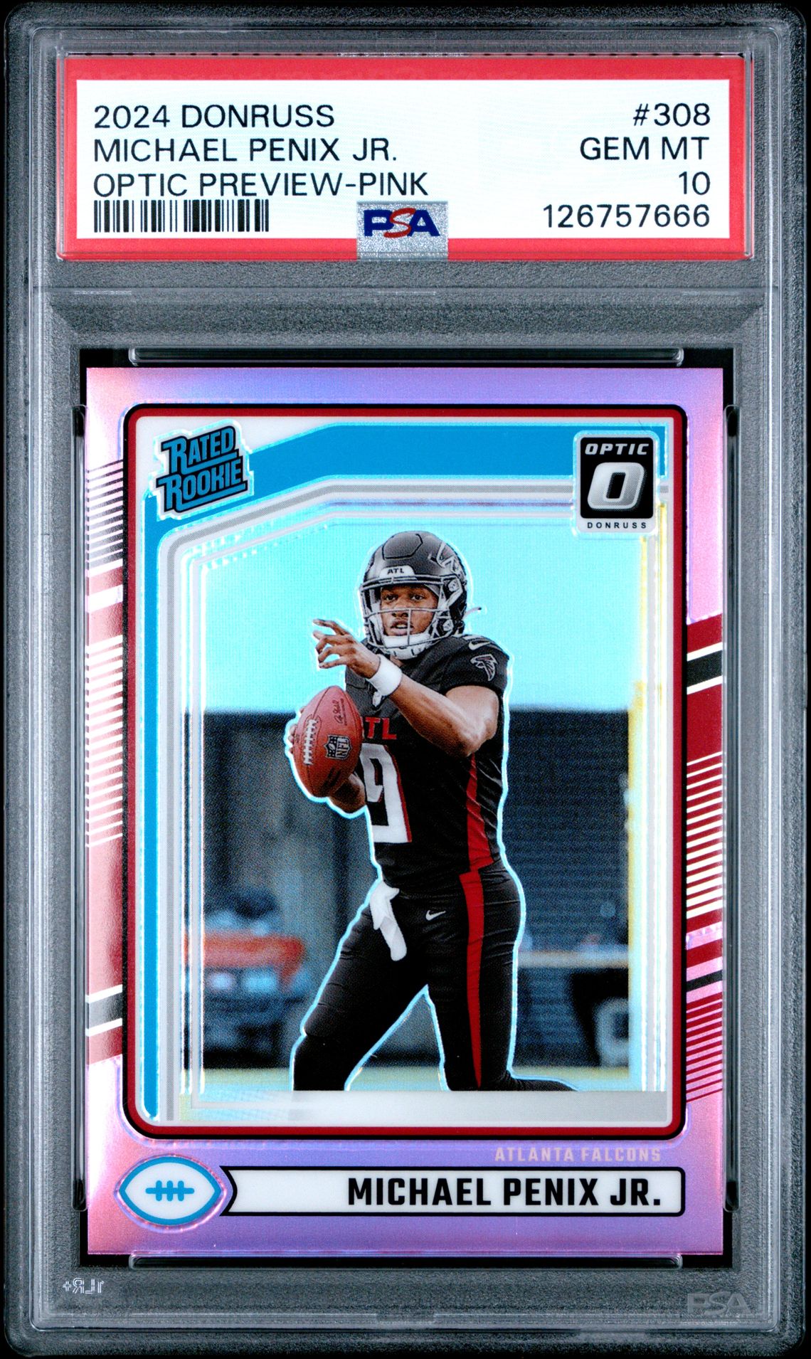 2024 Panini Donruss Michael Penix Jr. #308 (Optic Preview-Pink) Gem Mt 10 front