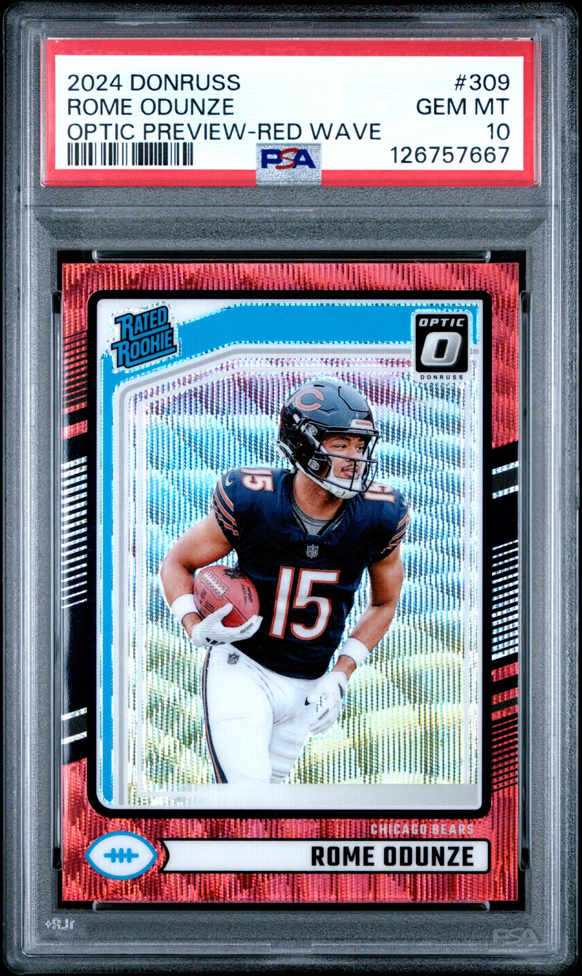 2024 Panini Donruss Rome Odunze #309 (Optic Preview-Red Wave) Gem Mt 10 front